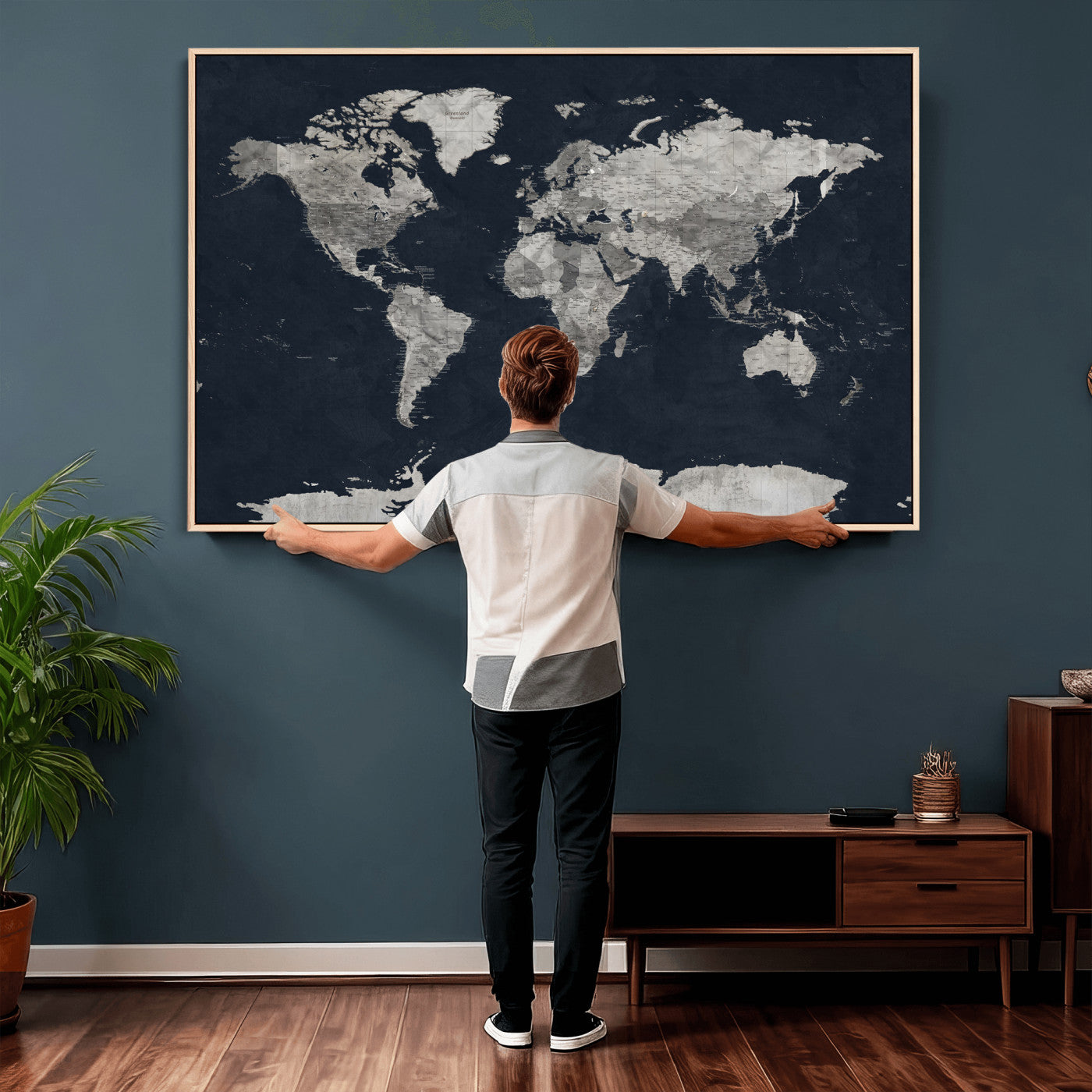 53886659-MGV-CV-36X24 - World Map Wall Art Canvas Print, Modern Decorative Framed Map Artwork Prints for Living Room, Office, Bedroom Wall Decor
