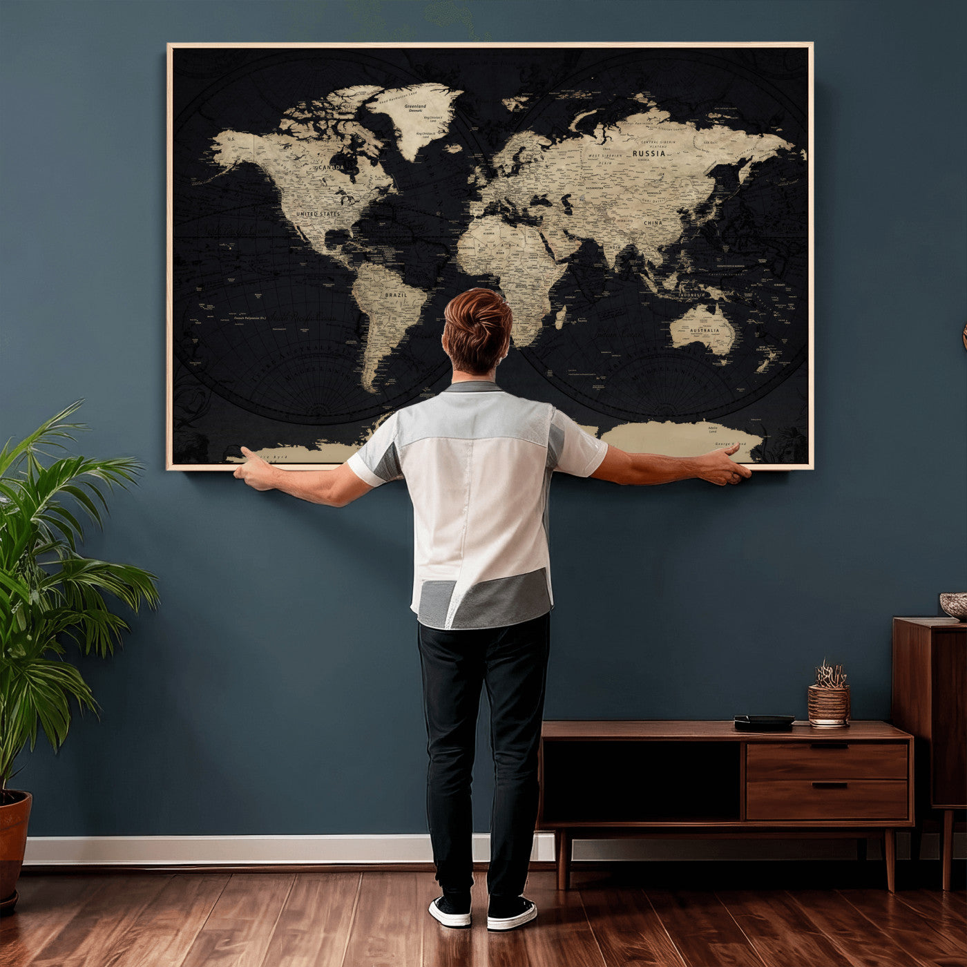 61835687-MGV-CV-36X24 - World Map Wall Art Canvas Print, Modern Decorative Framed Map Artwork Prints for Living Room, Office, Bedroom Wall Decor