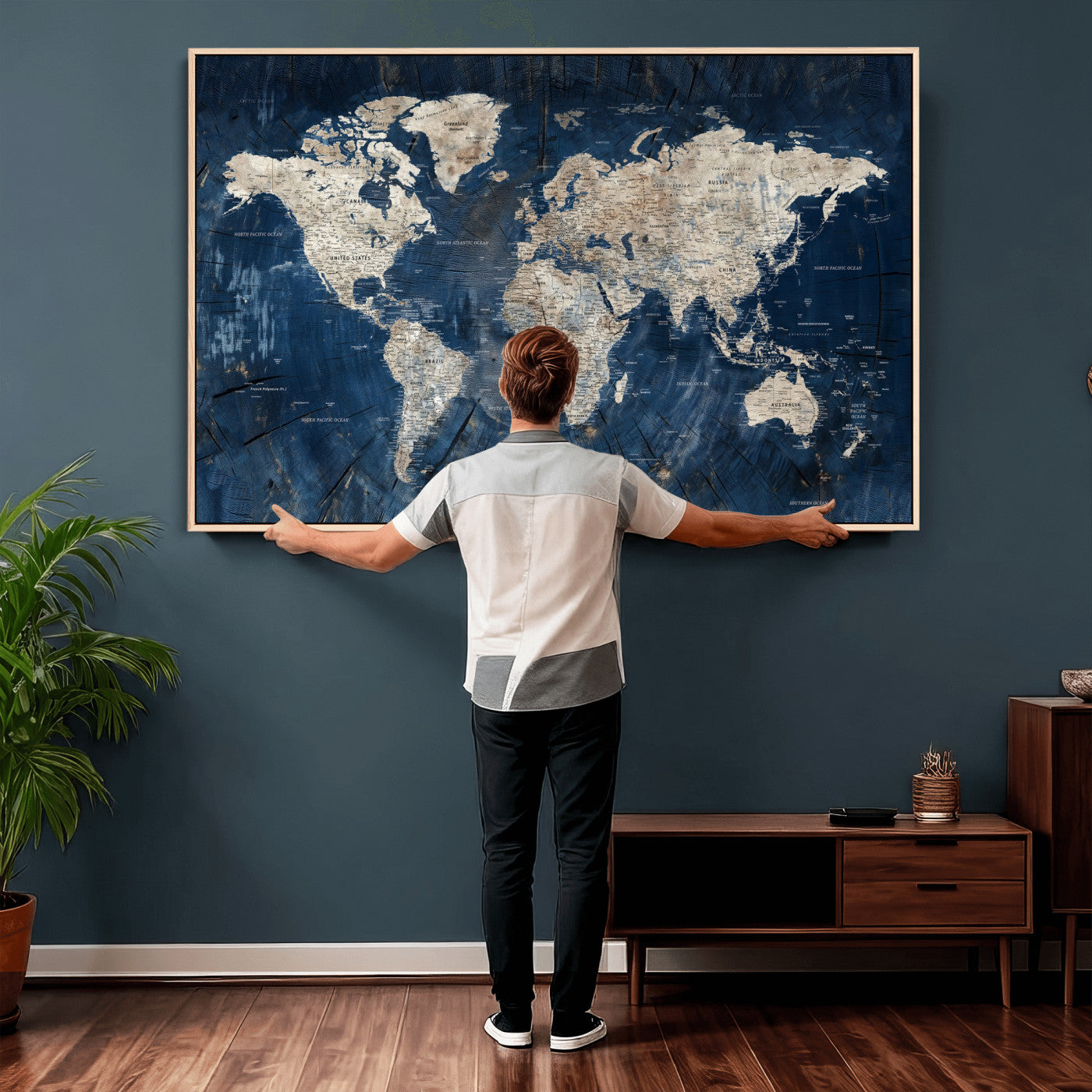 56126010-MGV-CV-36X24 - World Map Wall Art Canvas Print, Modern Decorative Framed Map Artwork Prints for Living Room, Office, Bedroom Wall Decor