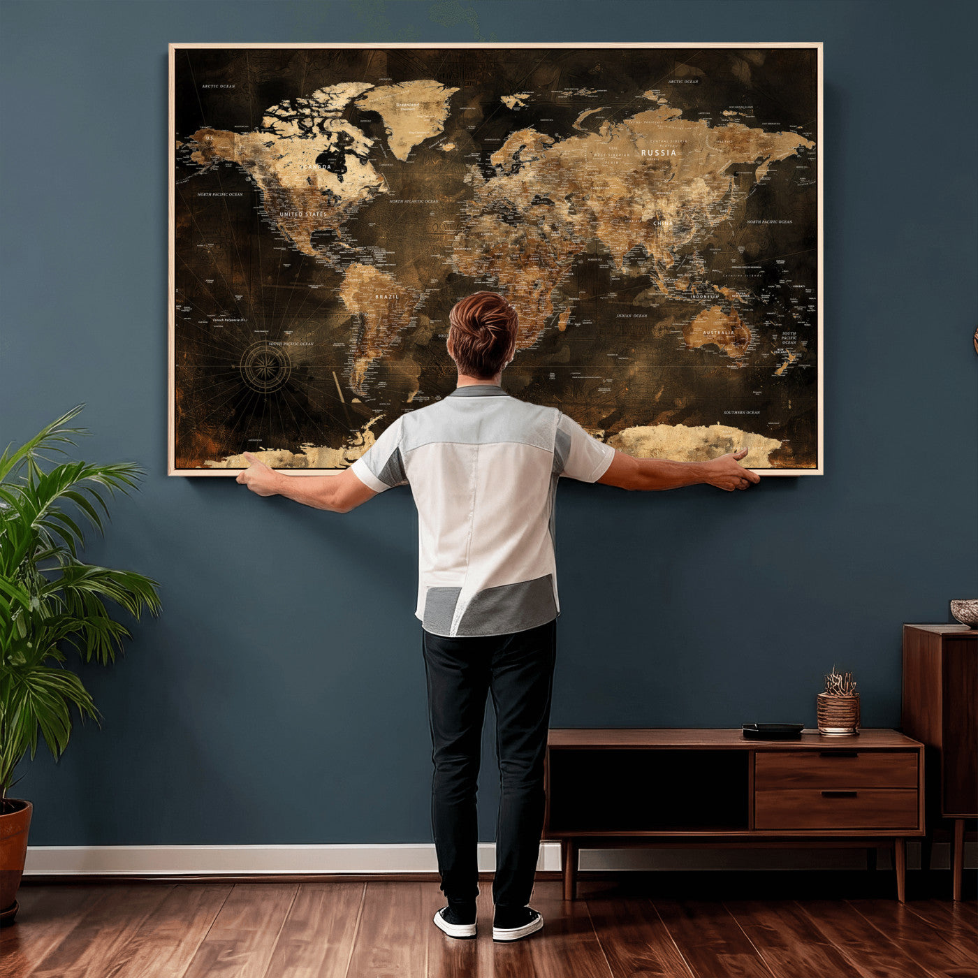97742922-MGV-CV-36X24 - World Map Wall Art Canvas Print, Modern Decorative Framed Map Artwork Prints for Living Room, Office, Bedroom Wall Decor