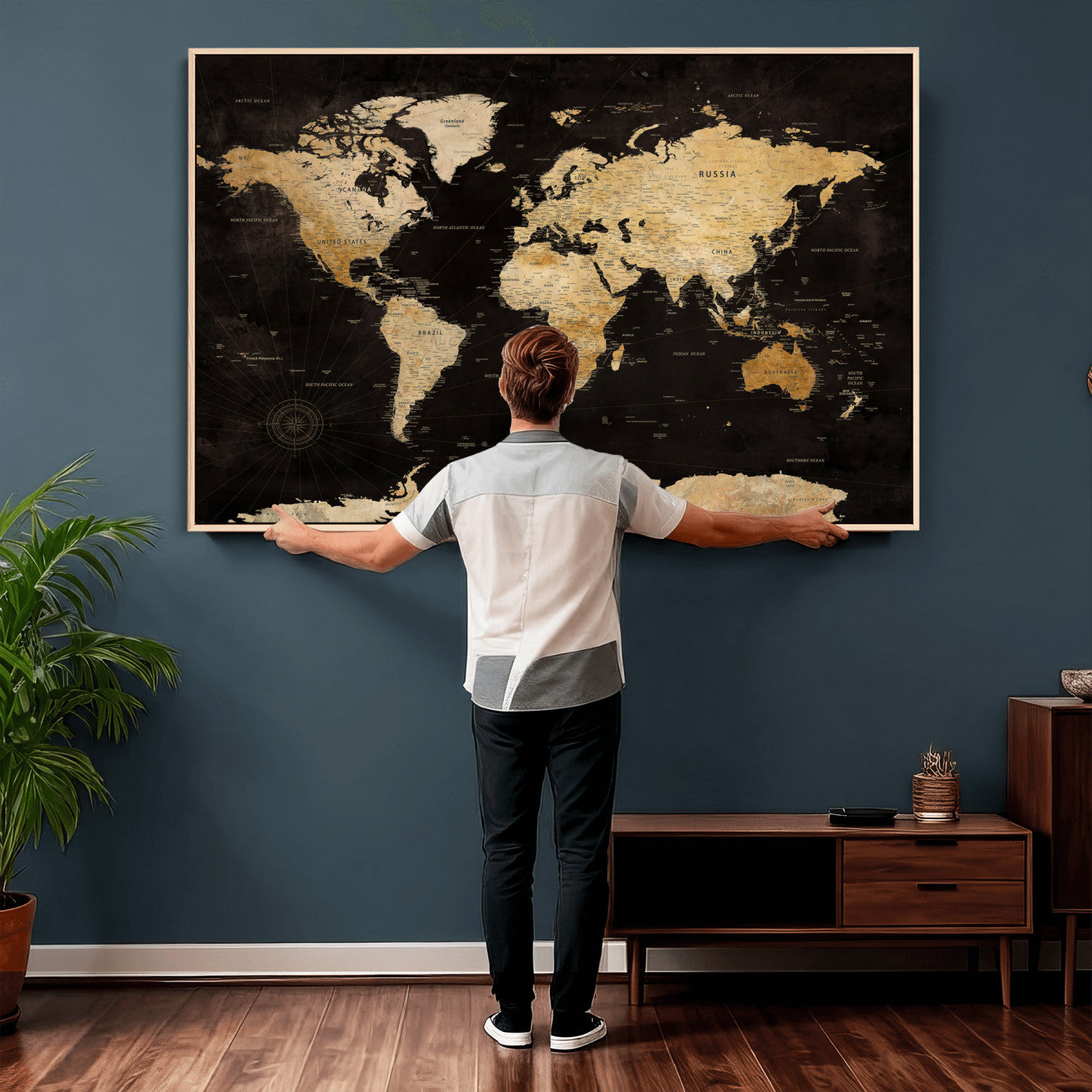 70468159-MGV-CV-36X24 - World Map Wall Art Canvas Print, Modern Decorative Framed Map Artwork Prints for Living Room, Office, Bedroom Wall Decor
