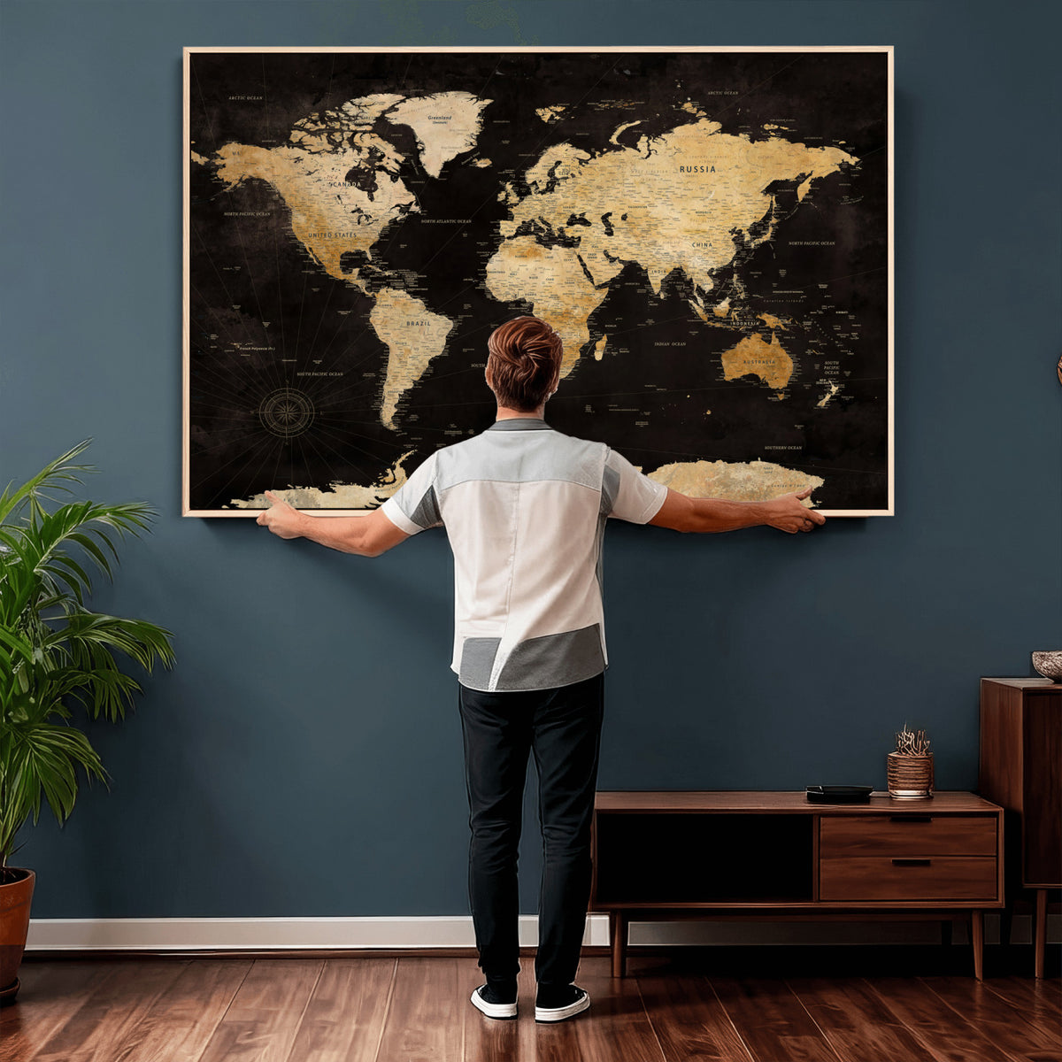 70468159-MGV-CV-36X24 - Extra Large World Map Canvas Print – Detailed Map Classic
