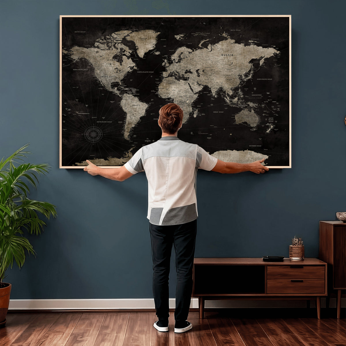 56225956-MGV-CV-36X24 - Detailed World Map Wall Art Print - Large Framed World Map