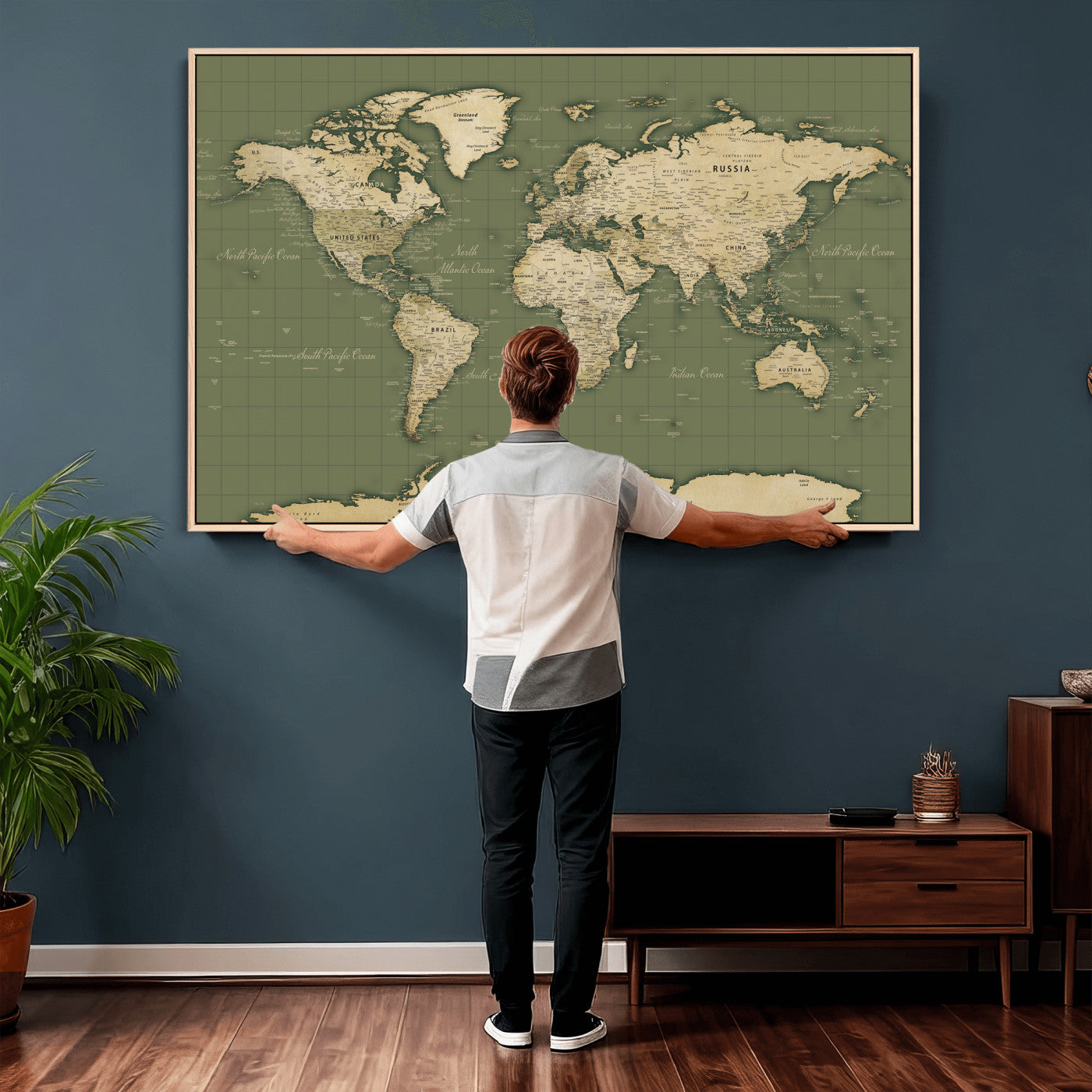 13750241-MGV-CV-36X24 - World Map Wall Art Canvas Print, Modern Decorative Framed Map Artwork Prints for Living Room, Office, Bedroom Wall Decor