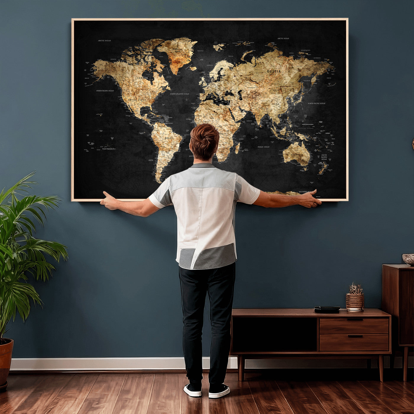 23568589-MGV-CV-36X24 - World Map Wall Art Canvas Print, Modern Decorative Framed Map Artwork Prints for Living Room, Office, Bedroom Wall Decor