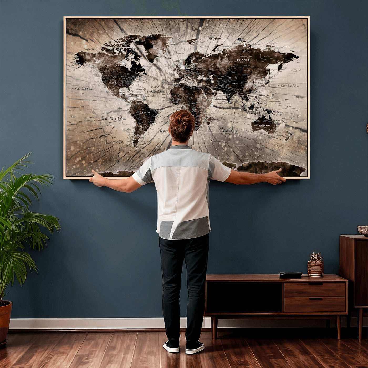 94623295-MGV-CV-36X24 - World Map Wall Art Canvas Print, Modern Decorative Framed Map Artwork Prints for Living Room, Office, Bedroom Wall Decor