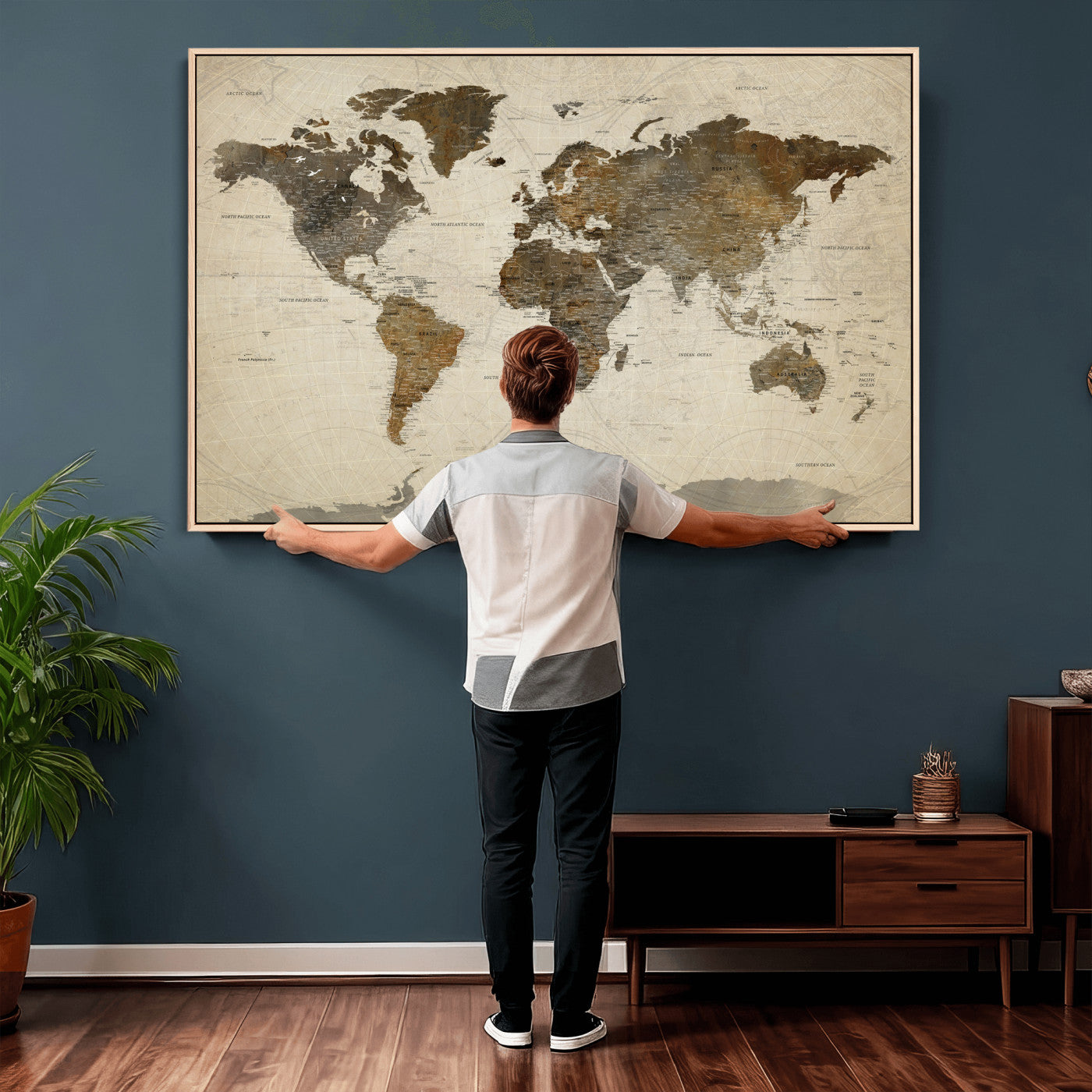 49623468-MGV-CV-36X24 - World Map Wall Art Canvas Print, Modern Decorative Framed Map Artwork Prints for Living Room, Office, Bedroom Wall Decor