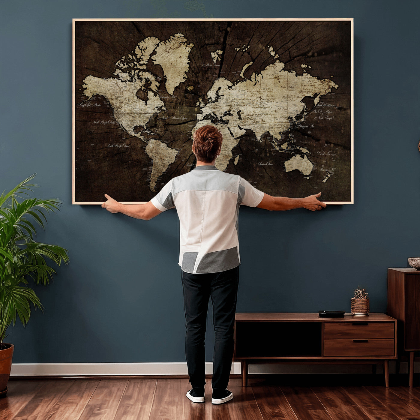 40991509-MGV-CV-36X24 - World Map Wall Art Canvas Print, Modern Decorative Framed Map Artwork Prints for Living Room, Office, Bedroom Wall Decor