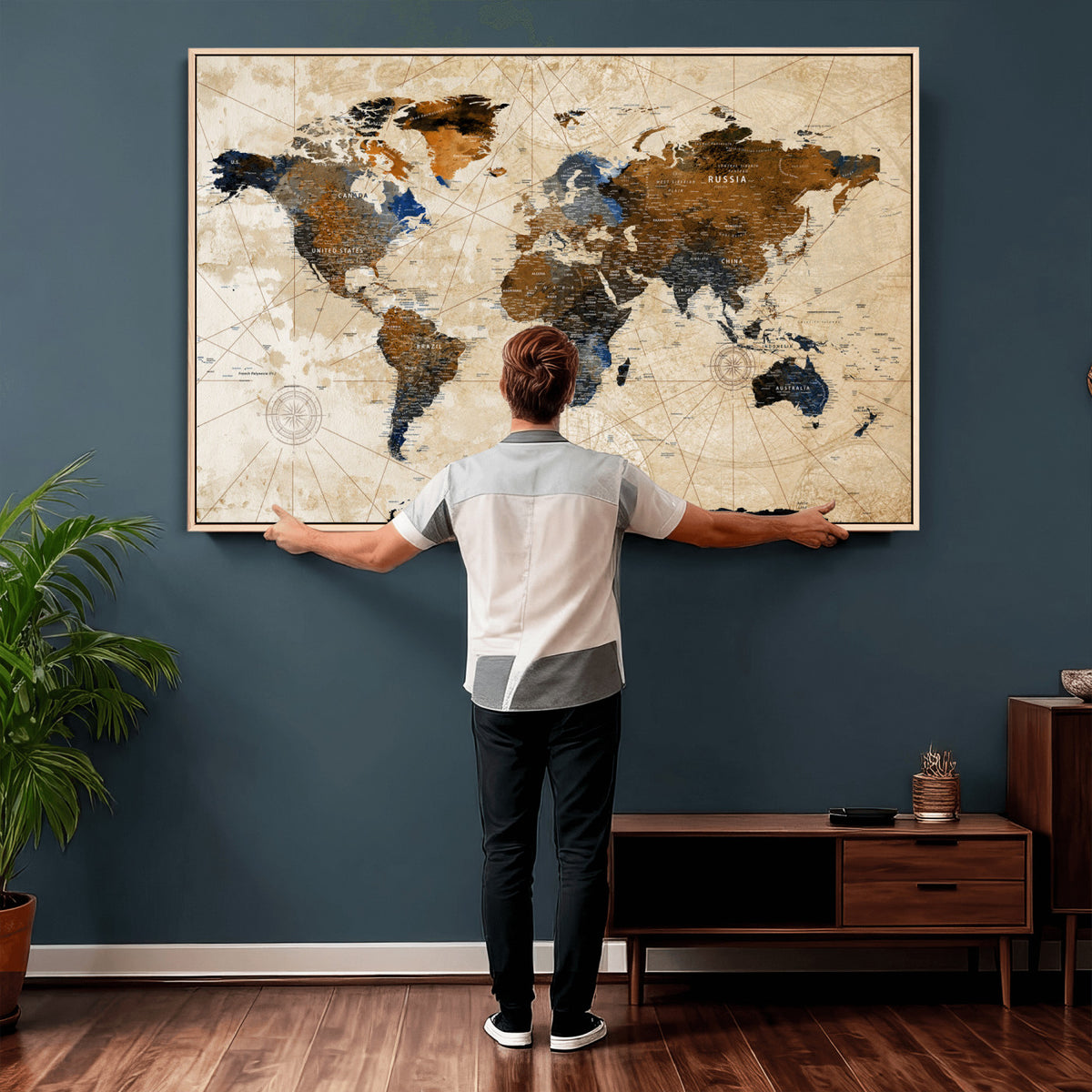 15727090-MGV-CV-36X24 - World Map Wall Art Canvas Print, Modern Decorative Framed Map Artwork Prints for Living Room, Office, Bedroom Wall Decor