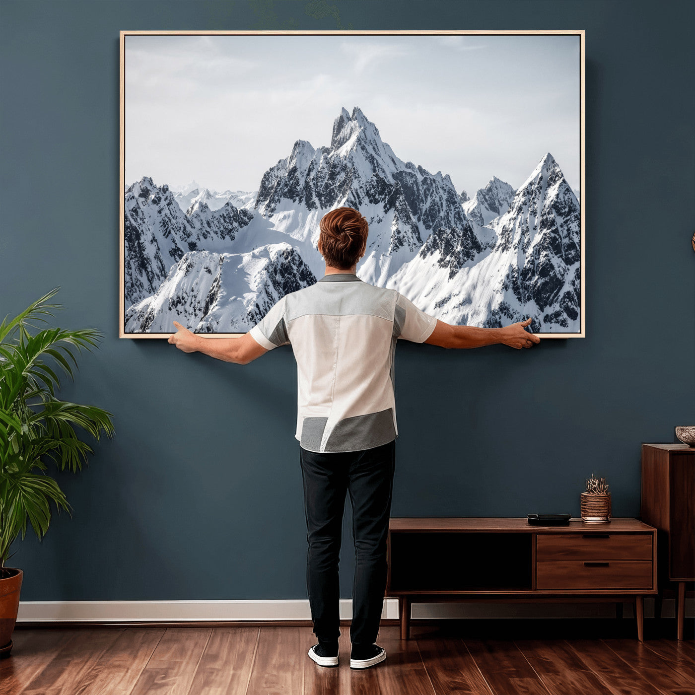 33126265-MGV-CV-36X24 - Snowy Mountain Range Canvas Print, Alpine Peaks Landscape Wall Art, Framed Canvas Ready to Hang