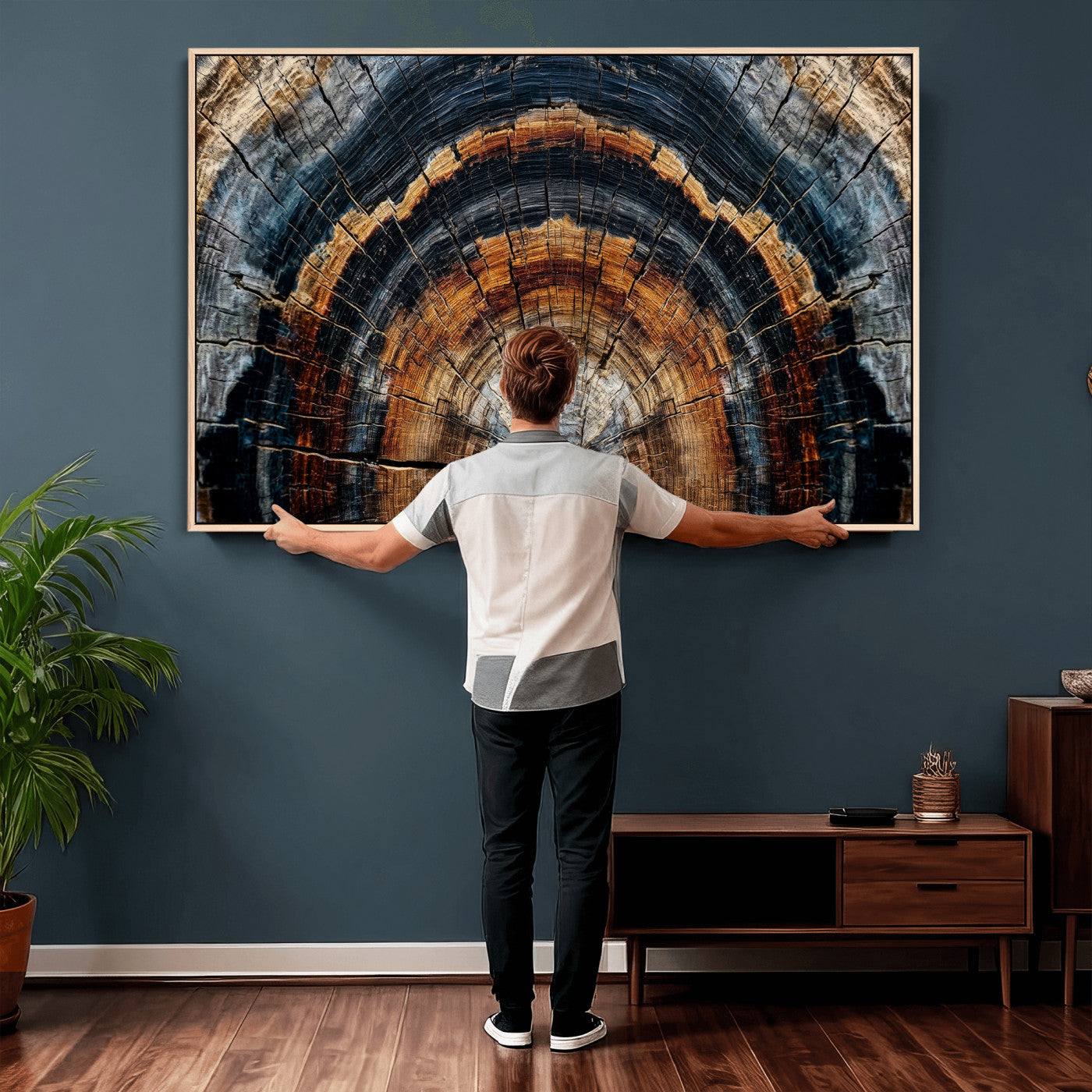 92693966A-MGV-CV-36X24 - Abstract Wood Grain Canvas Print, Tree Ring Pattern Wall Art, Framed Canvas Ready to Hang