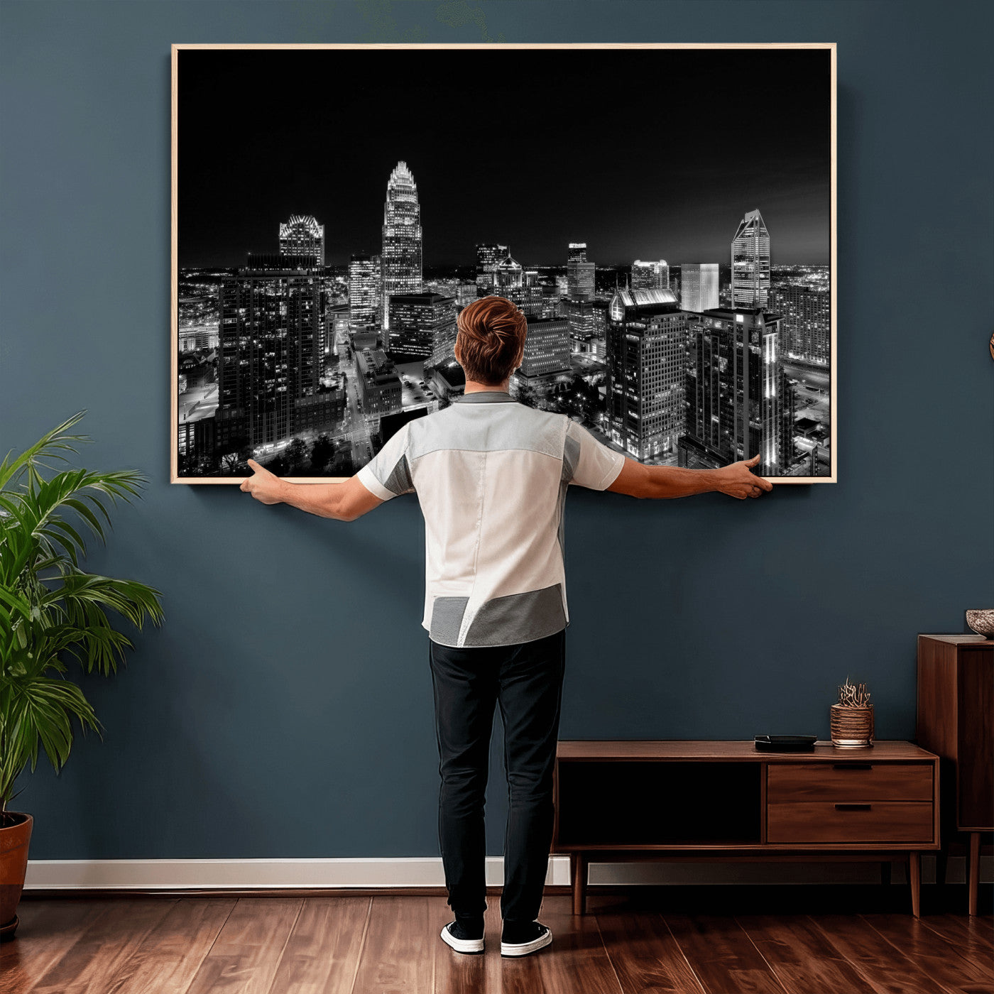 68329345-MGV-CV-36X24 - Atlanta Skyline Wall Art Canvas Print, Atlanta Downtown Night Cityscape Print for Modern Urban Wall Decor
