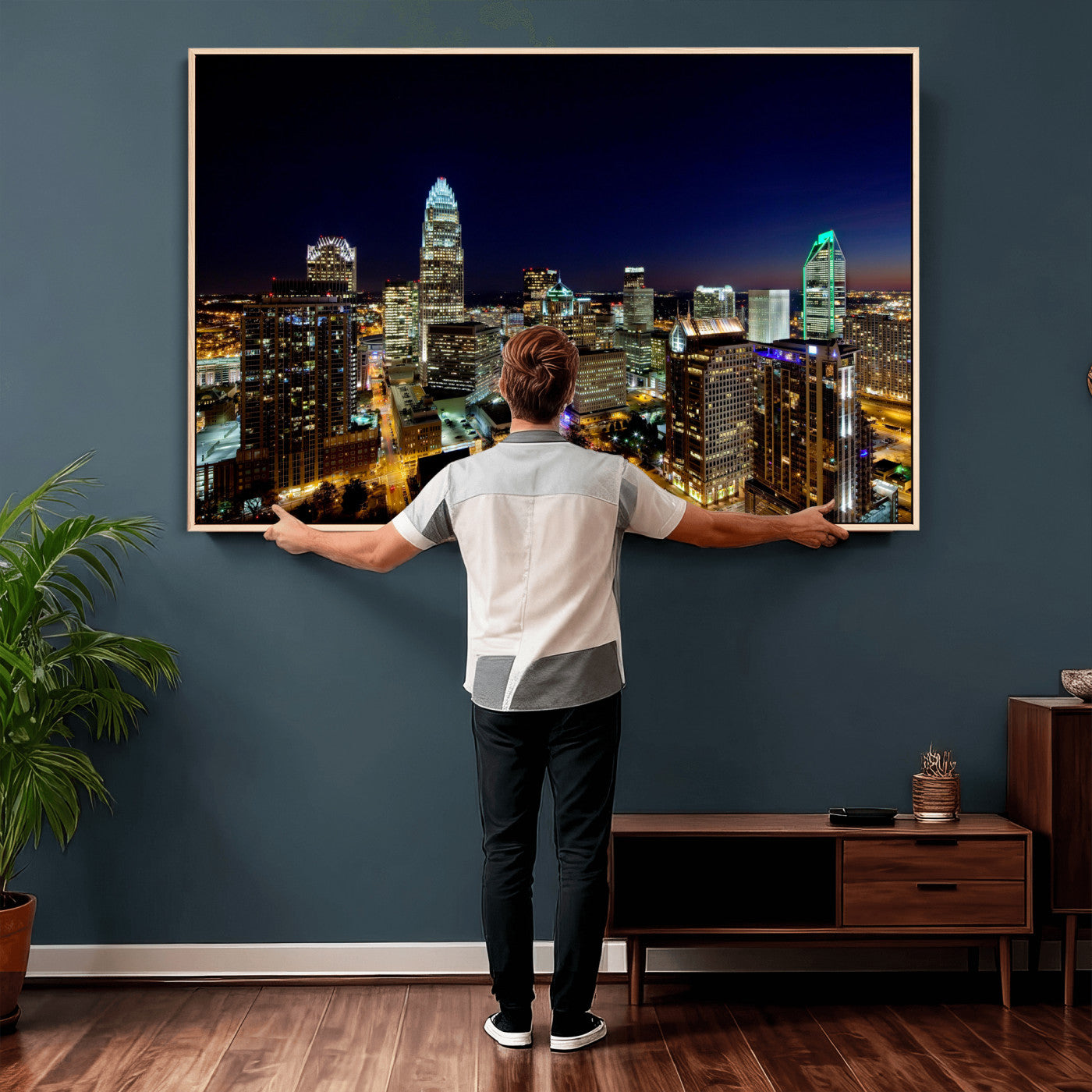 47163738-MGV-CV-36X24 - Atlanta Skyline Wall Art Canvas Print, Atlanta Downtown Night Cityscape Print for Modern Urban Wall Decor