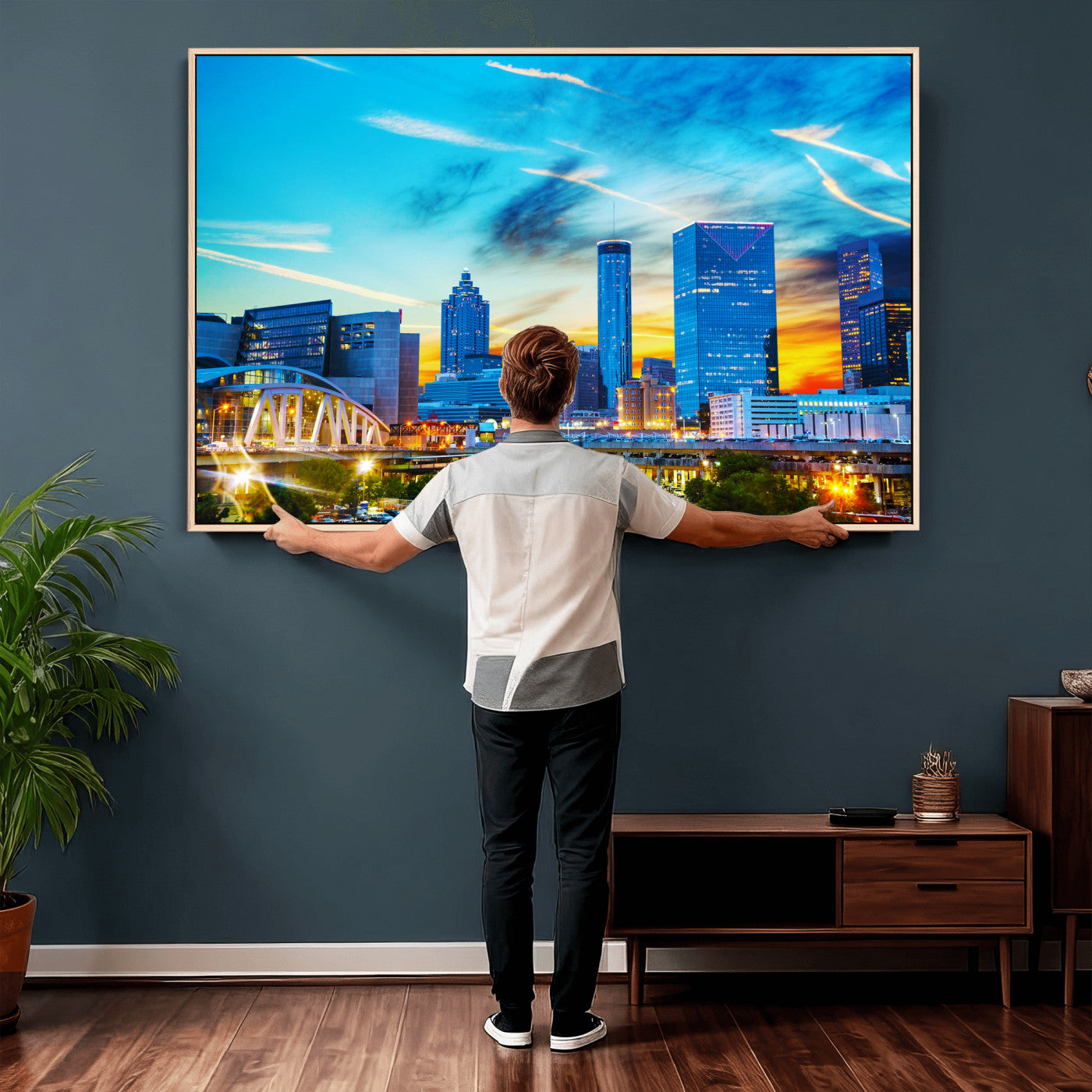 23097797-MGV-CV-36X24 - Atlanta Skyline Wall Art Canvas Print, Atlanta Downtown Night Cityscape Print for Modern Urban Wall Decor