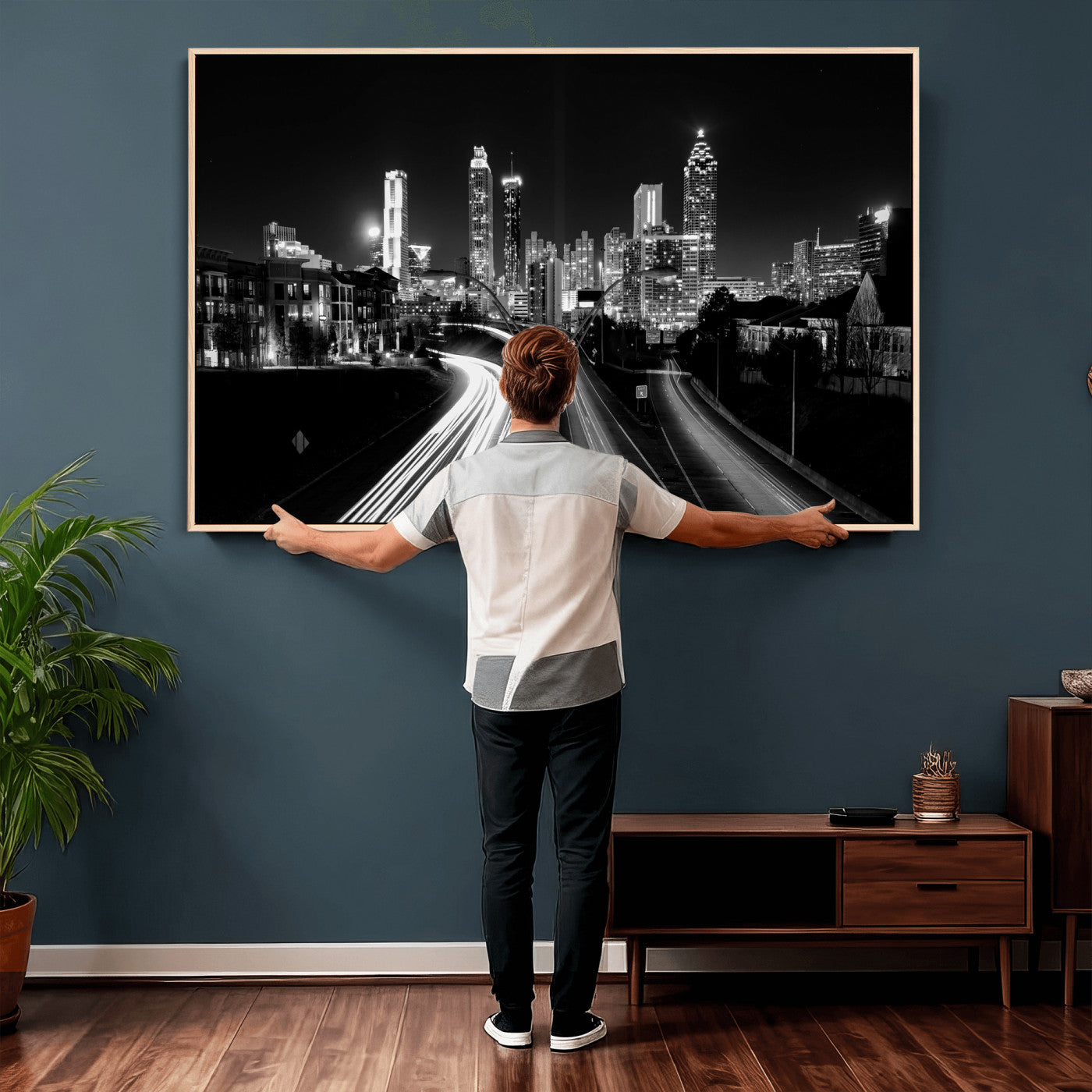 80330064-MGV-CV-36X24 - Atlanta Skyline Wall Art Canvas Print, Atlanta Downtown Night Cityscape Print for Modern Urban Wall Decor