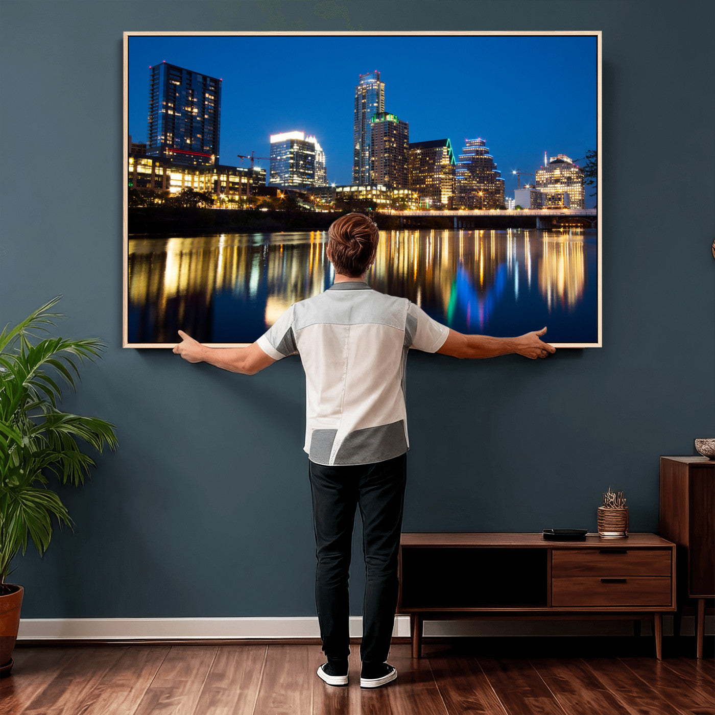 21916206-MGV-CV-36X24 - Austin Skyline Wall Art Canvas Print, Austin Downtown Night Cityscape Print for Modern Urban Wall Decor