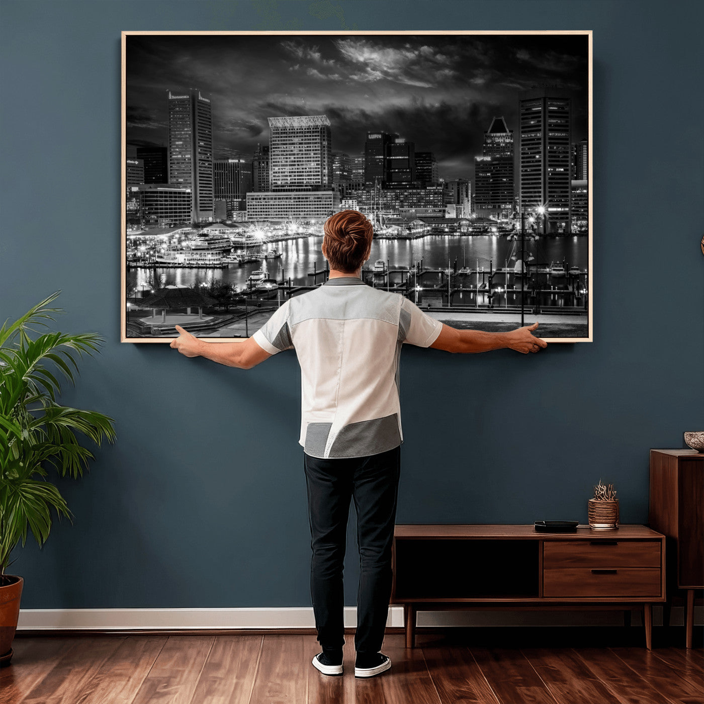 79755655-MGV-CV-36X24 - Baltimore Skyline Wall Art Canvas Print, Baltimore Downtown Night Cityscape Print for Modern Urban Wall Decor