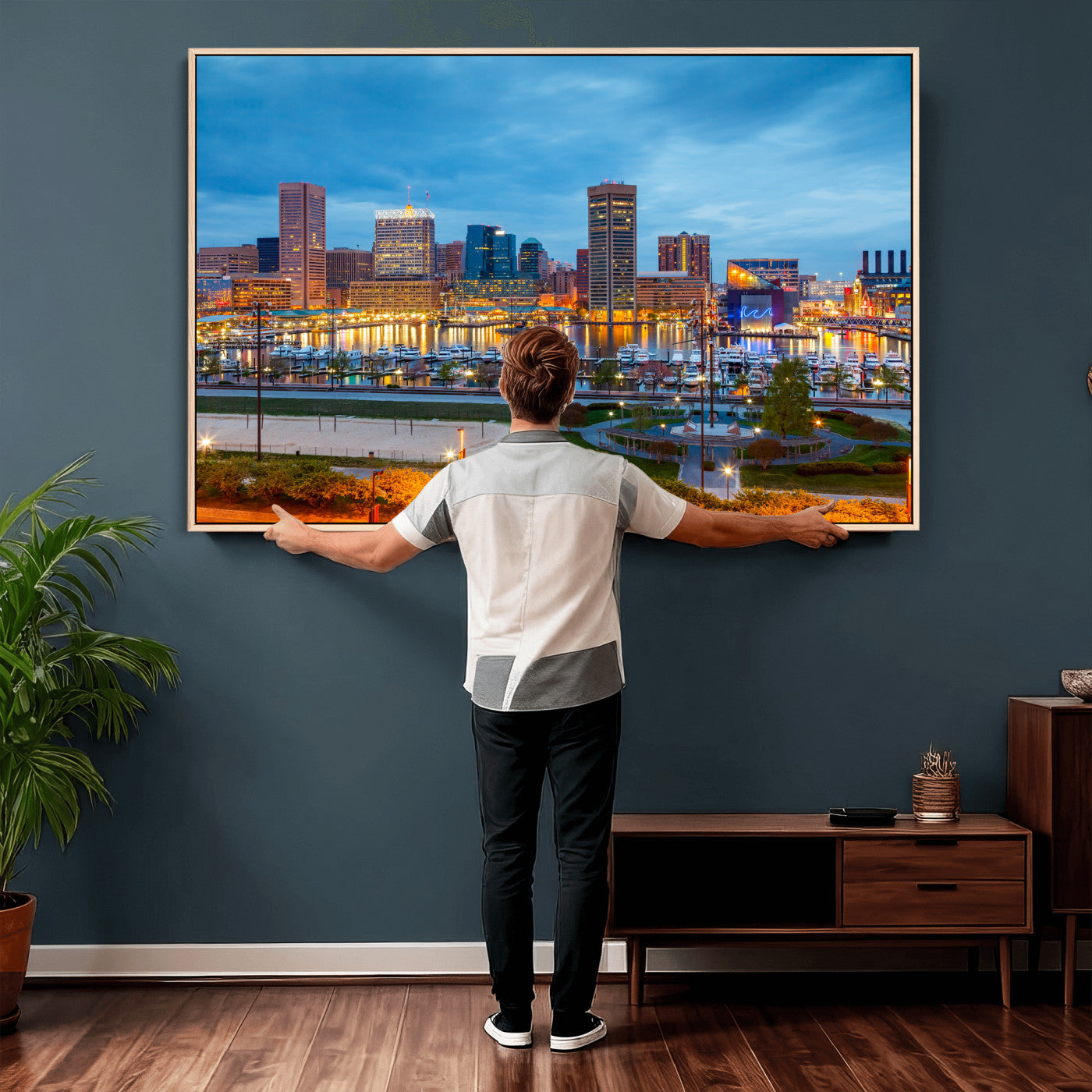 78635089-MGV-CV-36X24 - Baltimore Skyline Wall Art Canvas Print, Baltimore Downtown Night Cityscape Print for Modern Urban Wall Decor
