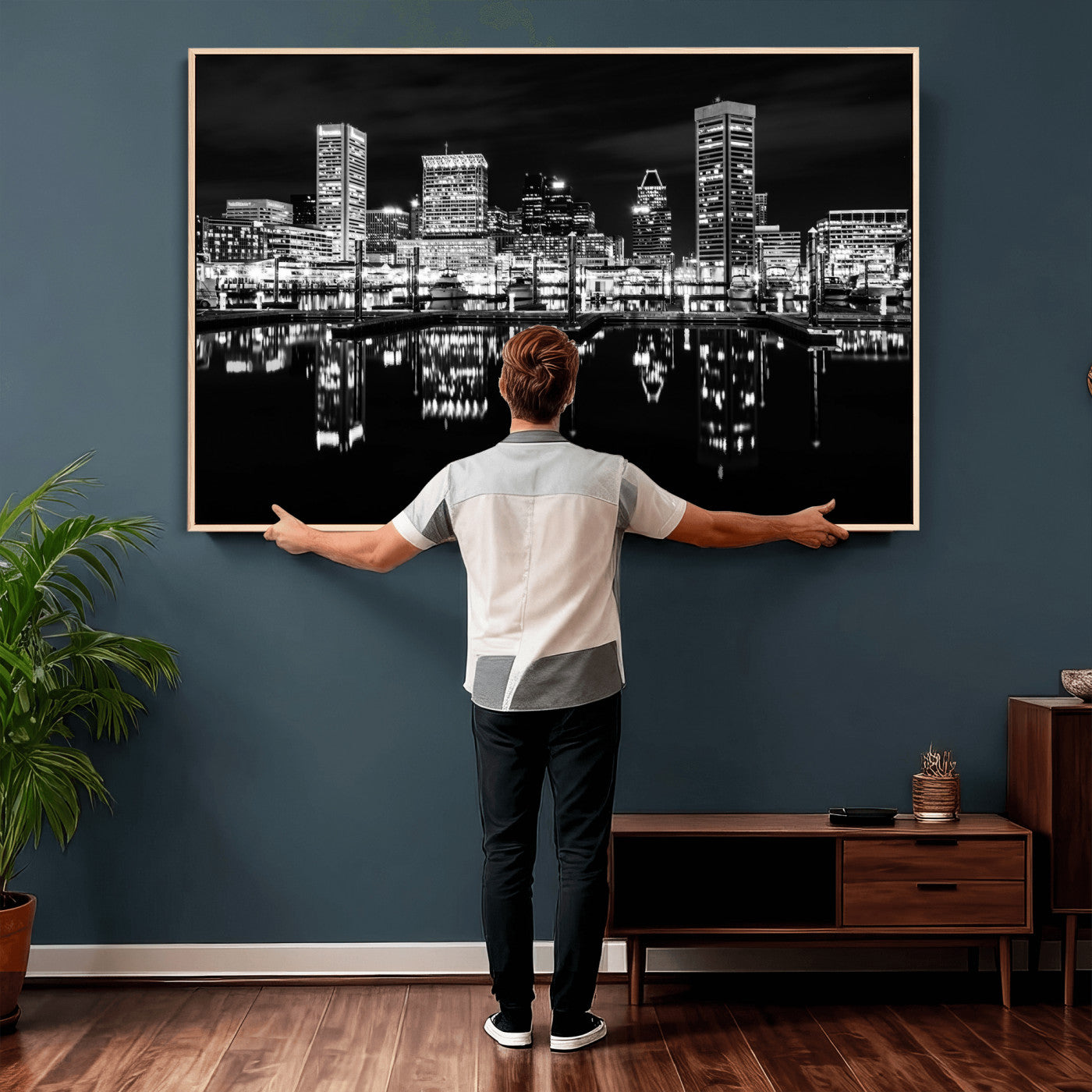69187681-MGV-CV-36X24 - Baltimore Skyline Wall Art Canvas Print, Baltimore Downtown Night Cityscape Print for Modern Urban Wall Decor