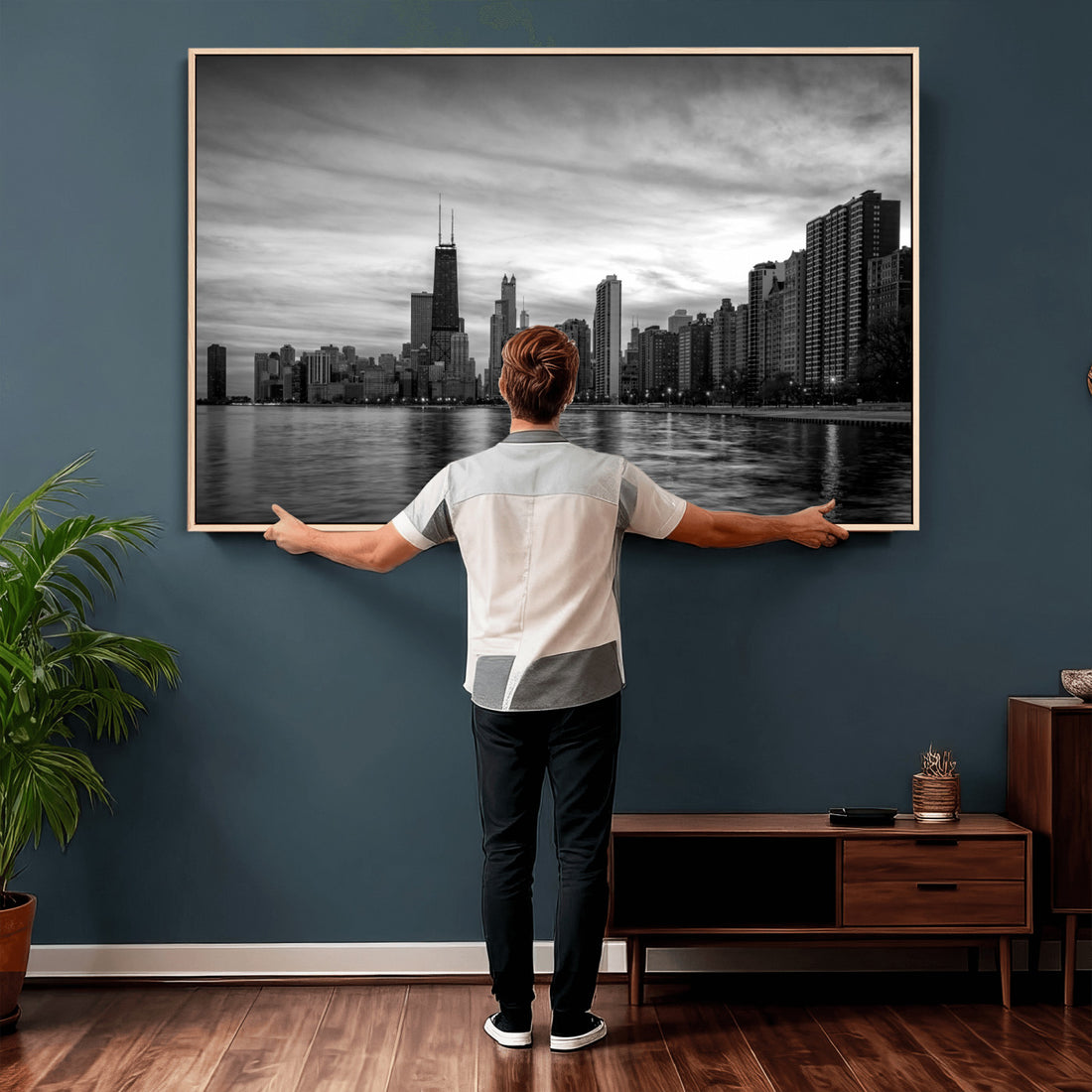 Chicago Wall Art Canvas Print, Chicago City Downtown Night Cityscape