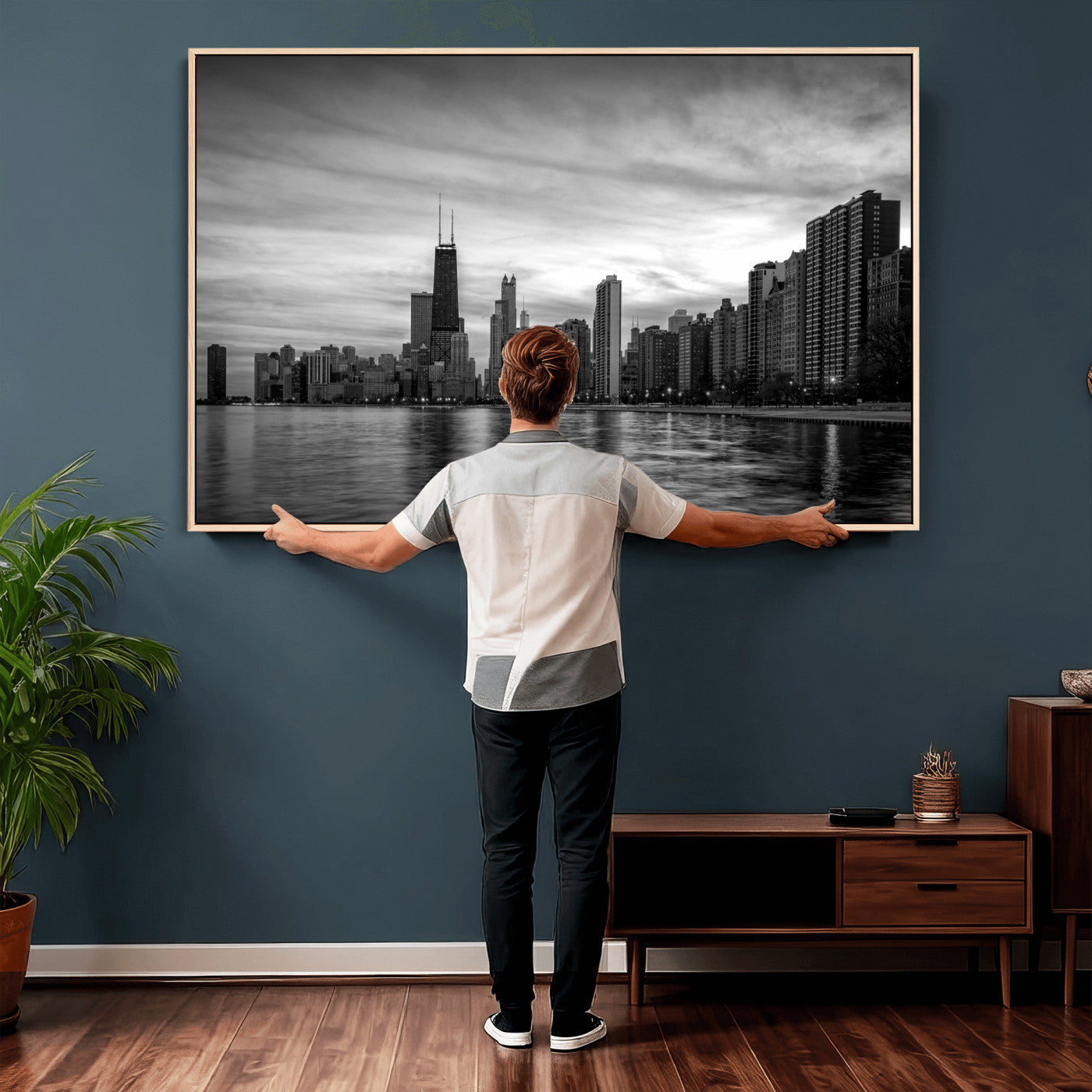 74552581-MGV-CV-36X24 - Chicago Wall Art Canvas Print, Chicago City Downtown Night Cityscape Print for Modern Urban Wall Decor
