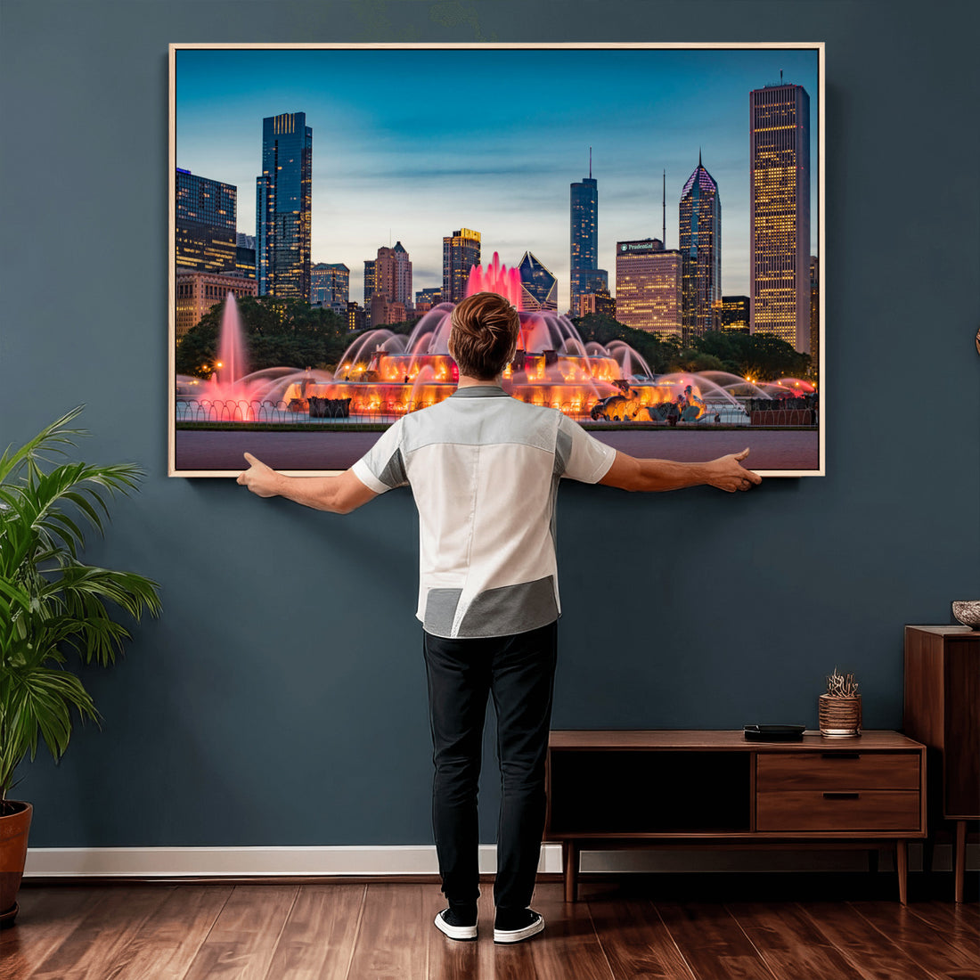 Chicago Wall Art Canvas Print - Chicago City Downtown Night Cityscape