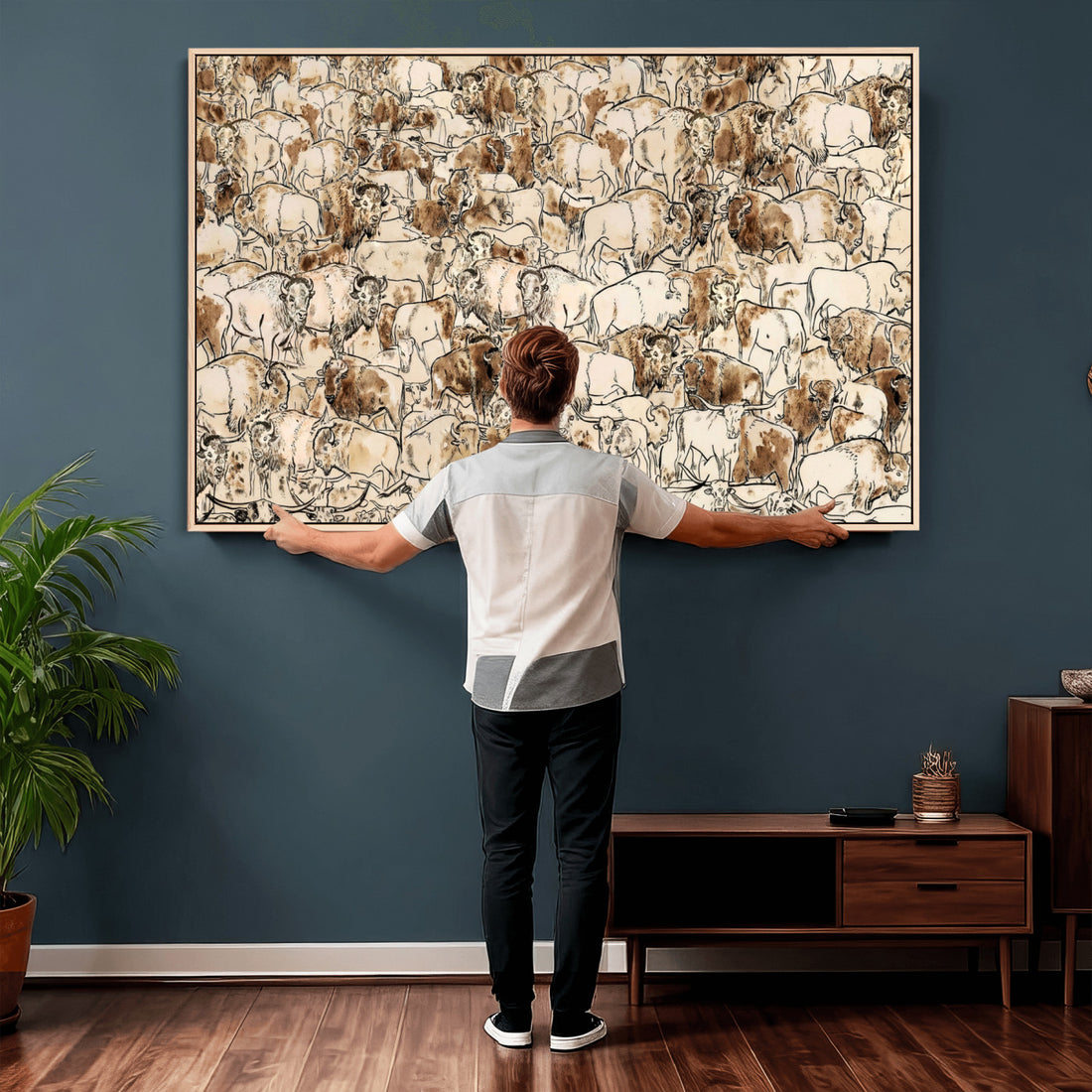 Farmhouse Animals Print, Abstract Farm Animal Drawing, Mid-Century Wall Art for Cabin Decor