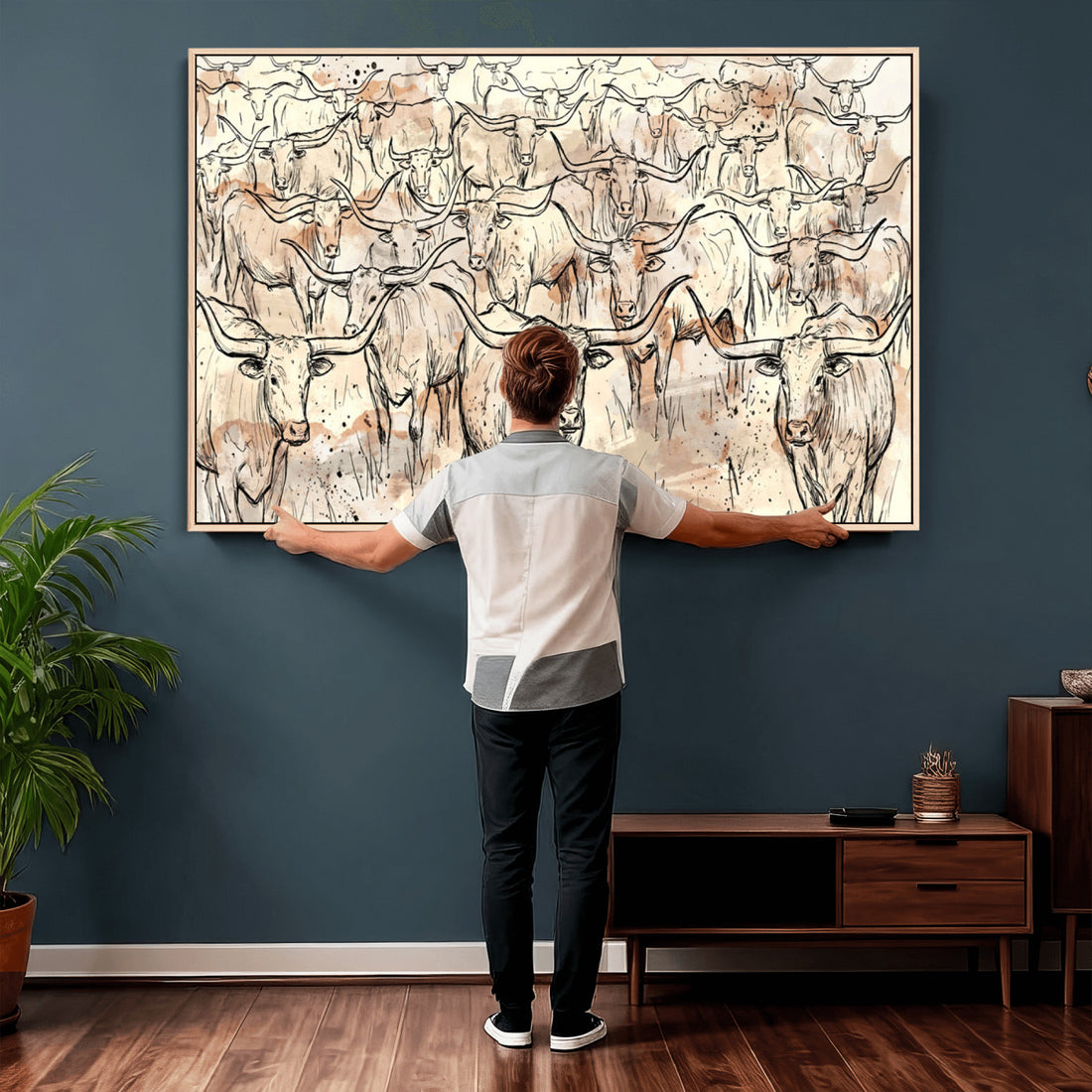 Farmhouse Texas Longhorn Wall Art Canvas Print