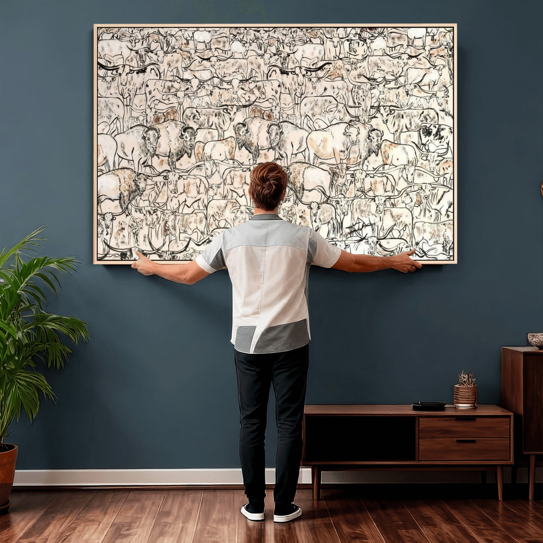 Abstract Bison Wall Art Canvas Print, Abstract Animal Art for Cabin Decor