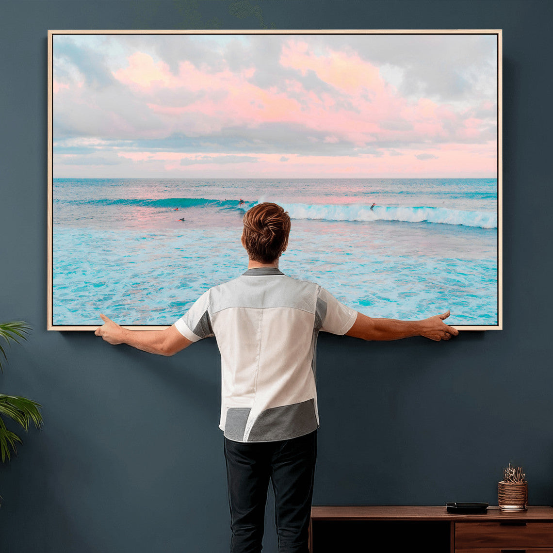 73216461-MGV-CV-36X24 - Ocean Wave Wall Art Canvas Print, Pastel Surf Seascape Photography, Coastal Beach Wall Decor