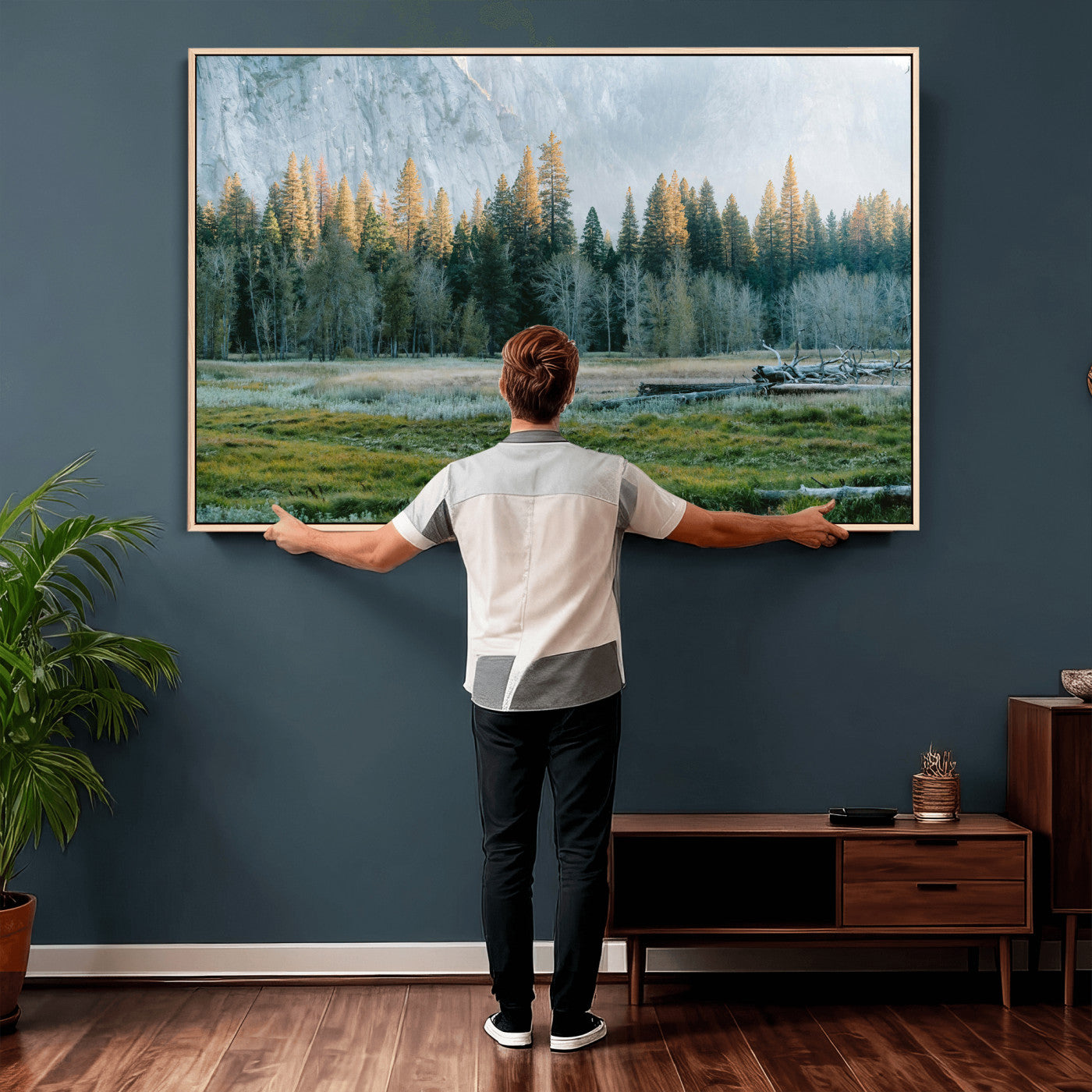 95548744-MGV-CV-36X24 - Forest Meadow Wall Art Canvas Print, Pine Tree Landscape Nature Artwork, Mountain Valley Scenic Photography, Calm Wilderness Wall Decor