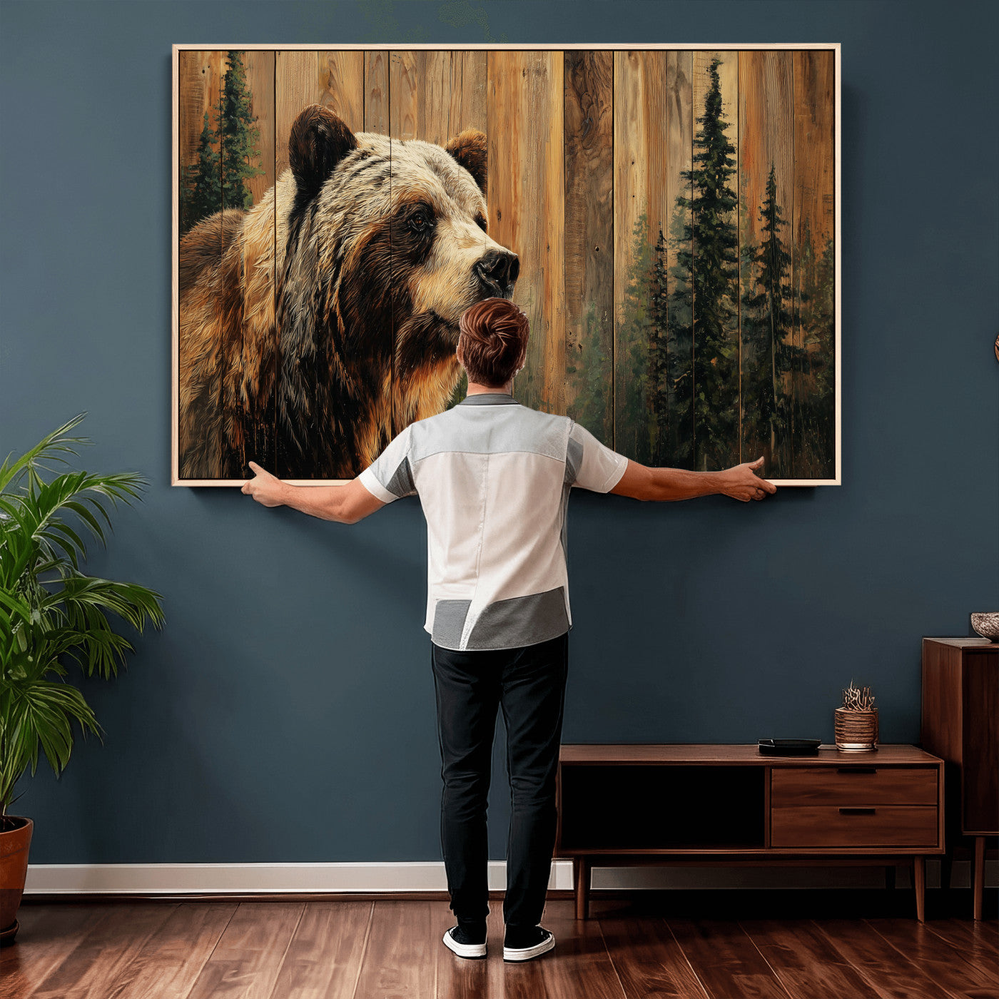 75645180-MGV-CV-36X24 - Grizzly Bear Wall Art Canvas Print, Rustic Wildlife Bear Artwork, Forest Animal Painting, Cabin Lodge Nature Wall Decor