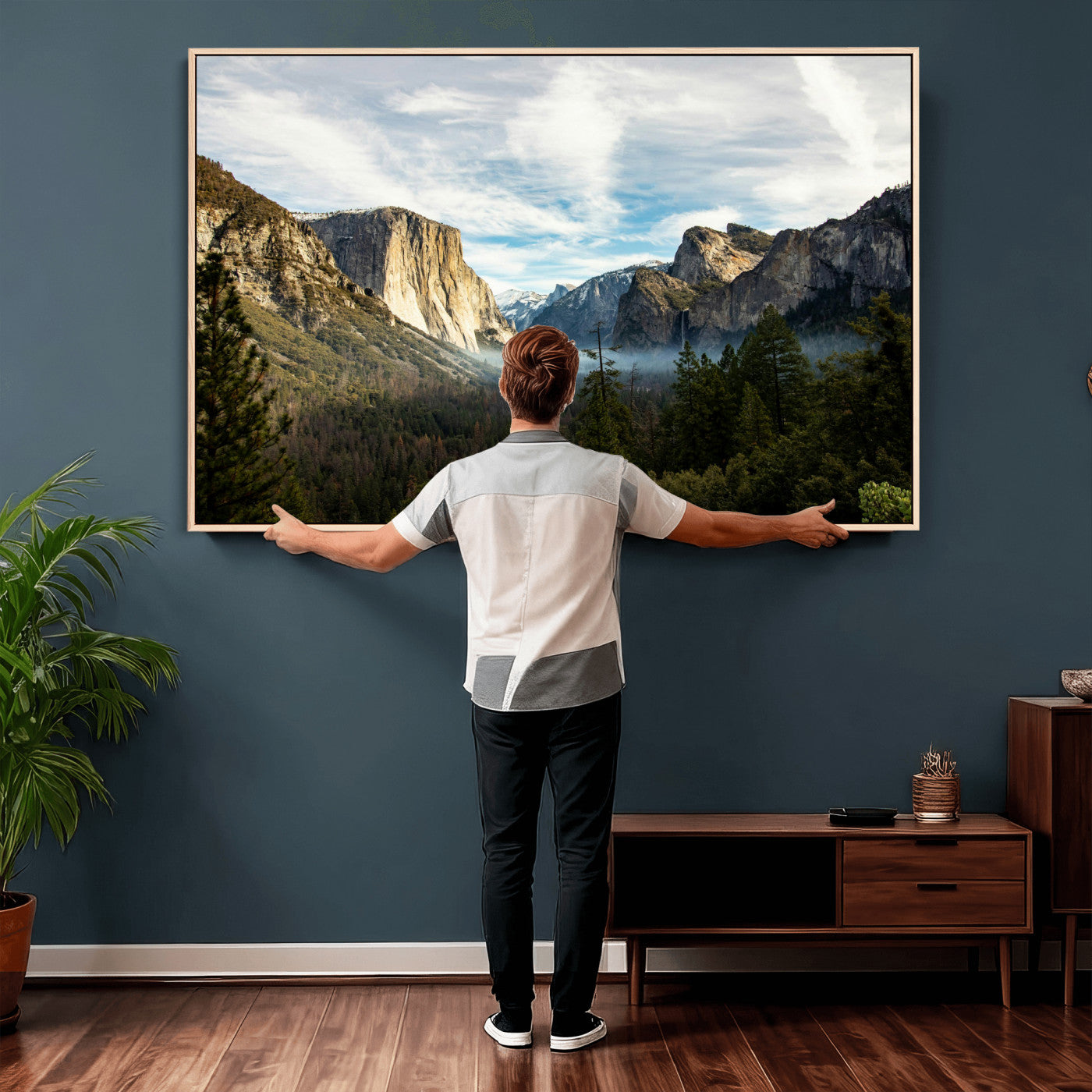 15089394-MGV-CV-36X24 - Yosemite Valley Mountain Landscape Wall Art Canvas Print, Granite Cliff Forest Valley Canvas Print, California National Park Scenic Art Printing