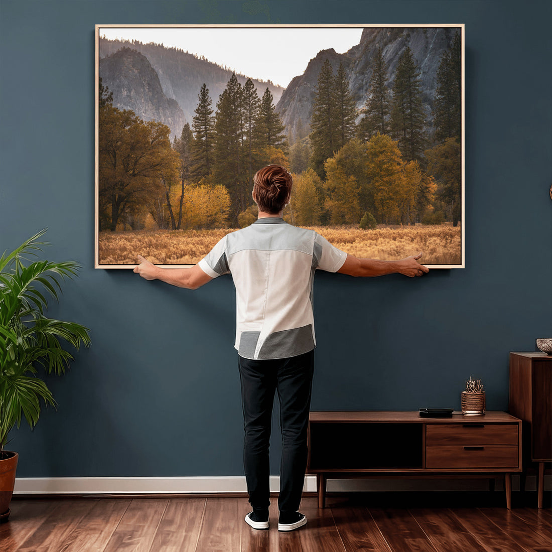 Yosemite Valley Autumn Forest Landscape Wall Art Canvas Print, Granite Mountain and Pine Trees