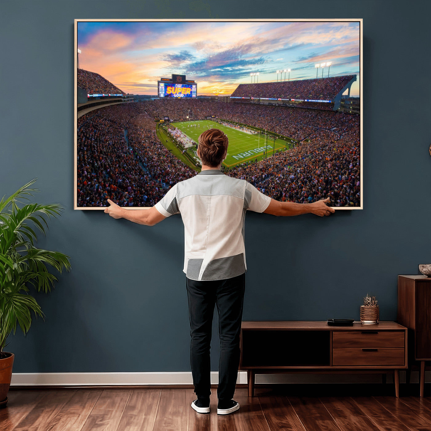 75203764-MGV-CV-36X24 - Auburn Stadium Sunset Wall Art Canvas Print, Jordan Hare Stadium Game Day Crowd, Auburn Tigers Football Artwork