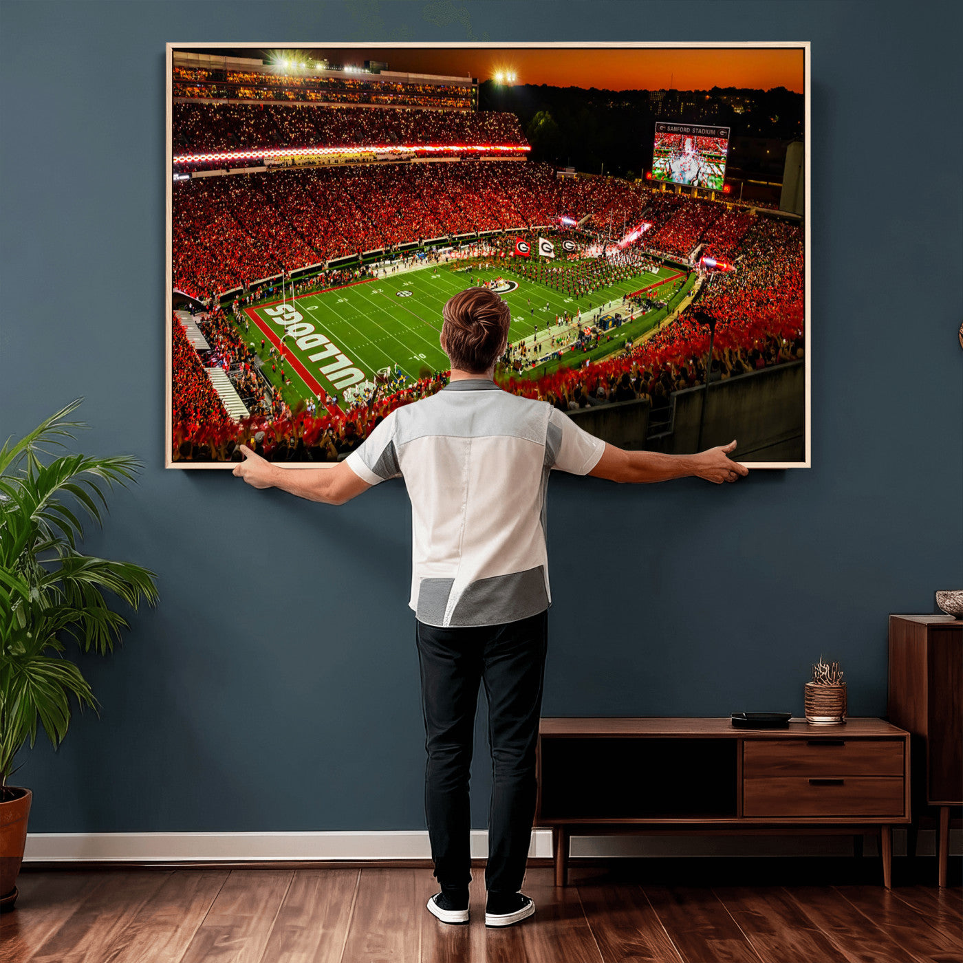 48894104-MGV-CV-36X24 - Georgia Bulldogs Stadium Wall Art Canvas Print, Sanford Stadium Night Game Panorama, College Football Crowd Wall Decor