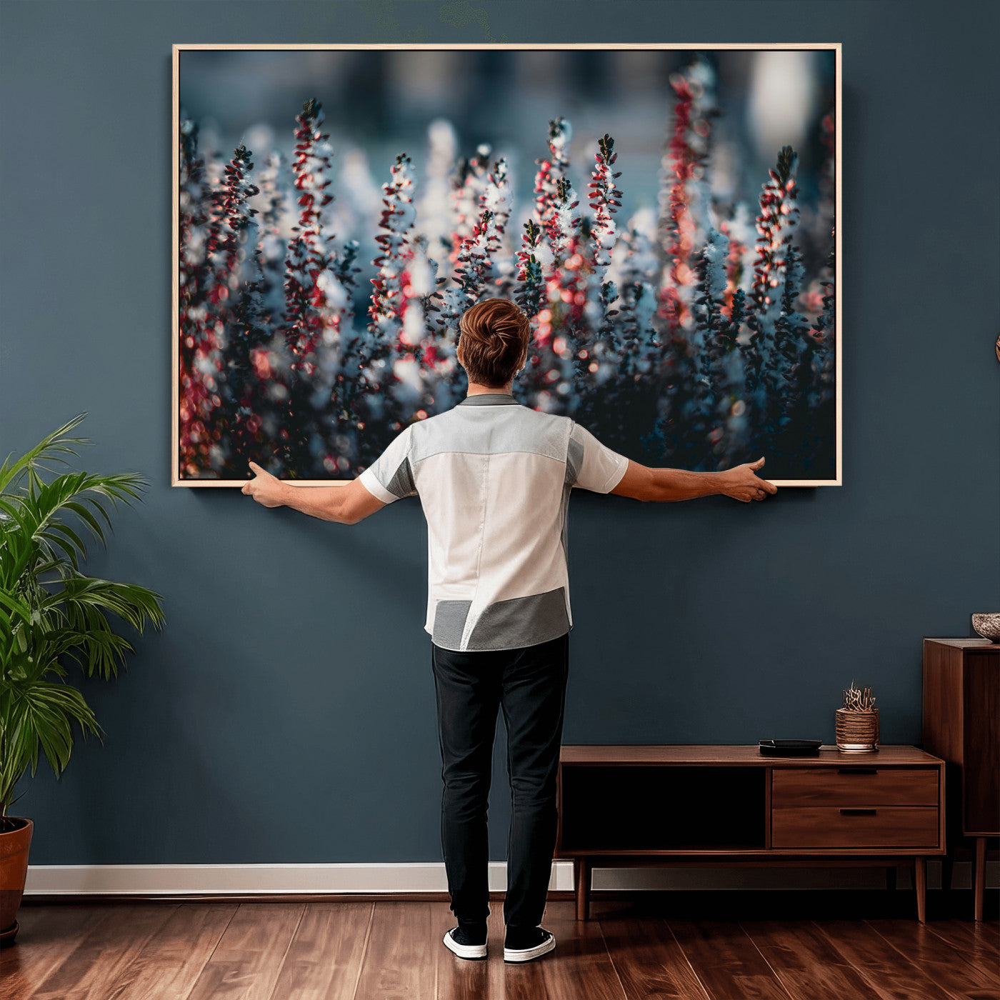 82063935-MGV-CV-36X24 - Winter Heather Wall Art Canvas Print, Frosted Floral Nature Art, Moody Botanical Wall Decor