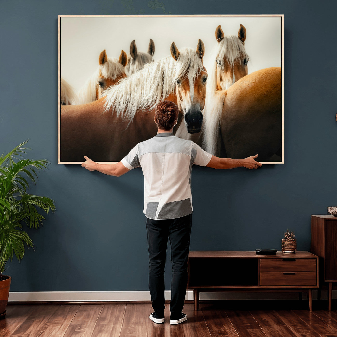 71904941-MGV-CV-36X24 - Wild Horse Herd Wall Art Canvas Print, Natural Horse Portrait Nature Wall Decor for Living Room and Office