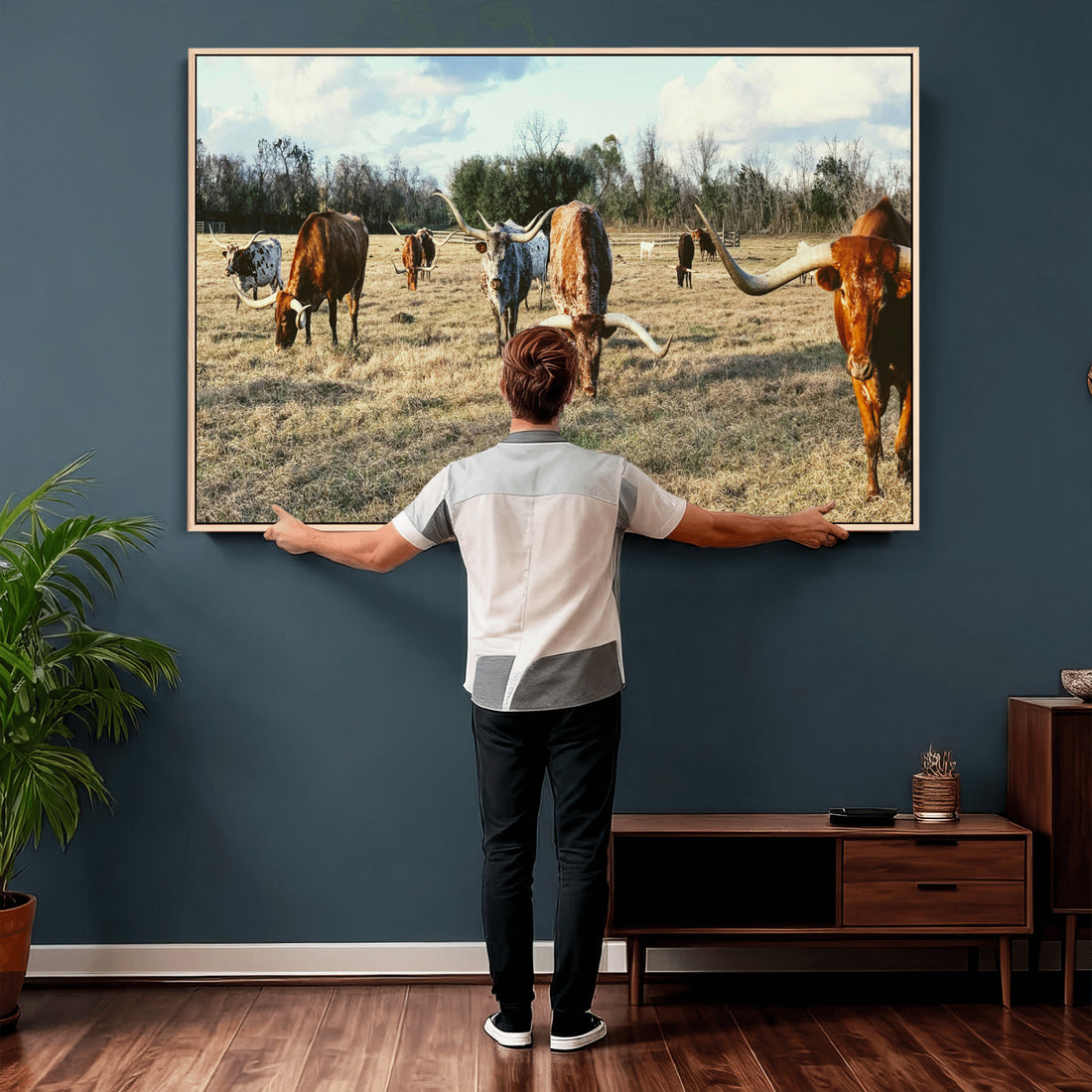 Texas Longhorn Wall Art Canvas Print, Western Ranch Cattle