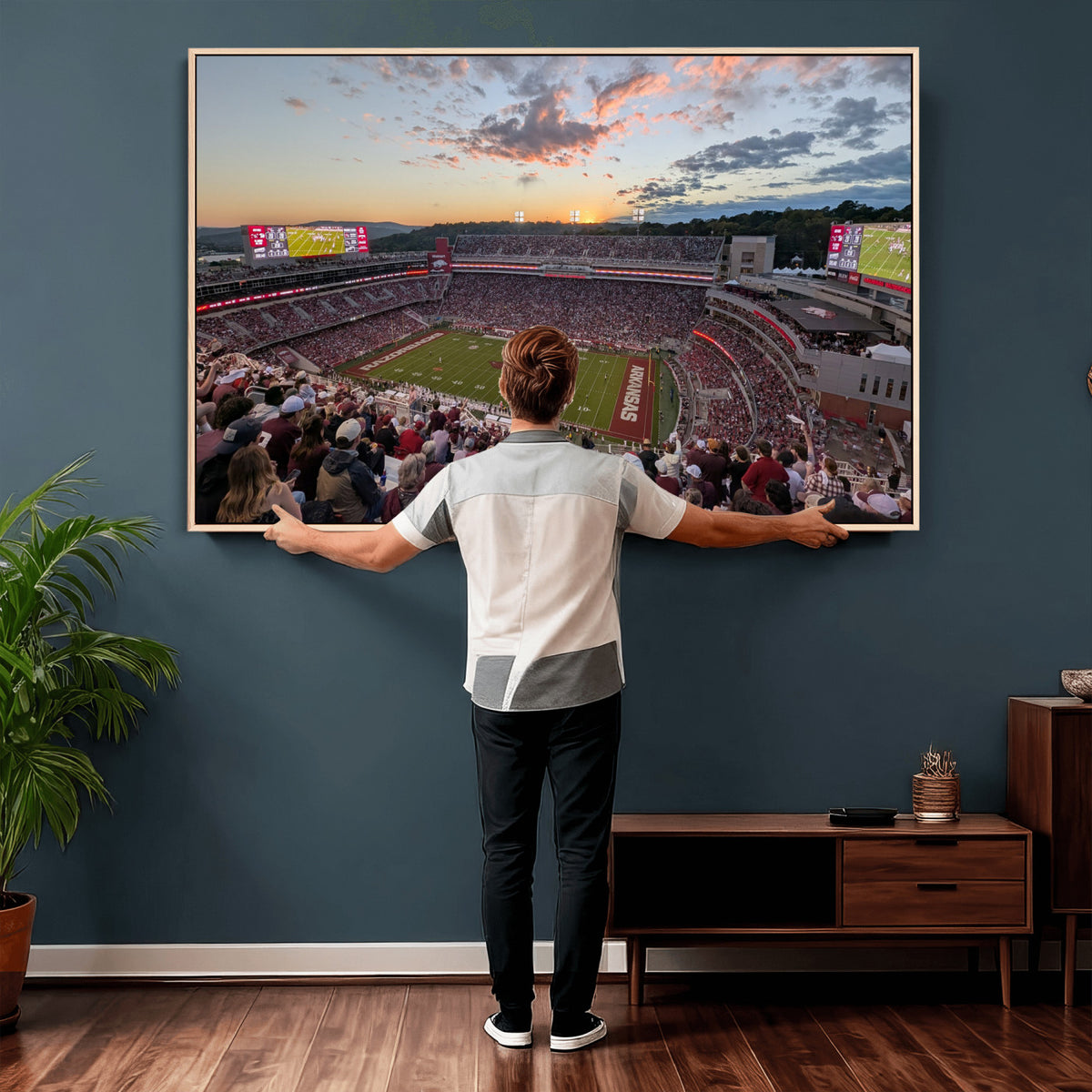 71837429-MGV-CV-36X24 - Donald W. Reynolds Razorback Stadium Wall Art Canvas Print – Arkansas Razorbacks Football Artwork for Home, Office, and Sports Room Decor