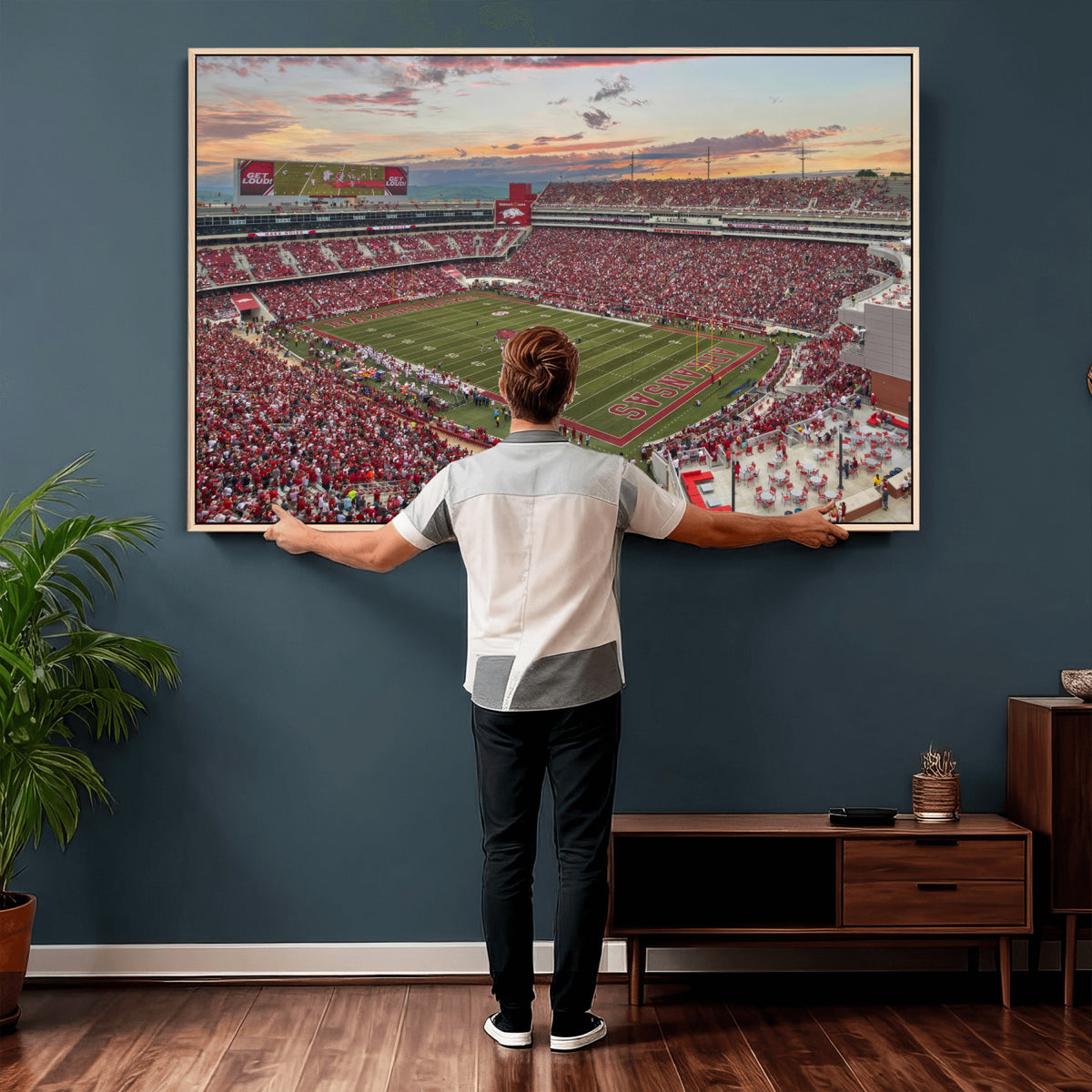 82233065-MGV-CV-36X24 - Donald W. Reynolds Razorback Stadium Wall Art Canvas Print – Arkansas Razorbacks Football Artwork for Home, Office, and Sports Room Decor