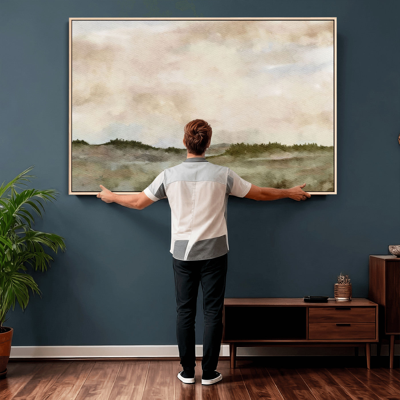 13578069-MGV-CV-36X24 - Abstract Landscape Wall Art Canvas Print, Watercolor Pastoral Landscape Painting Wall Decor for Modern Farmhouse Interiors