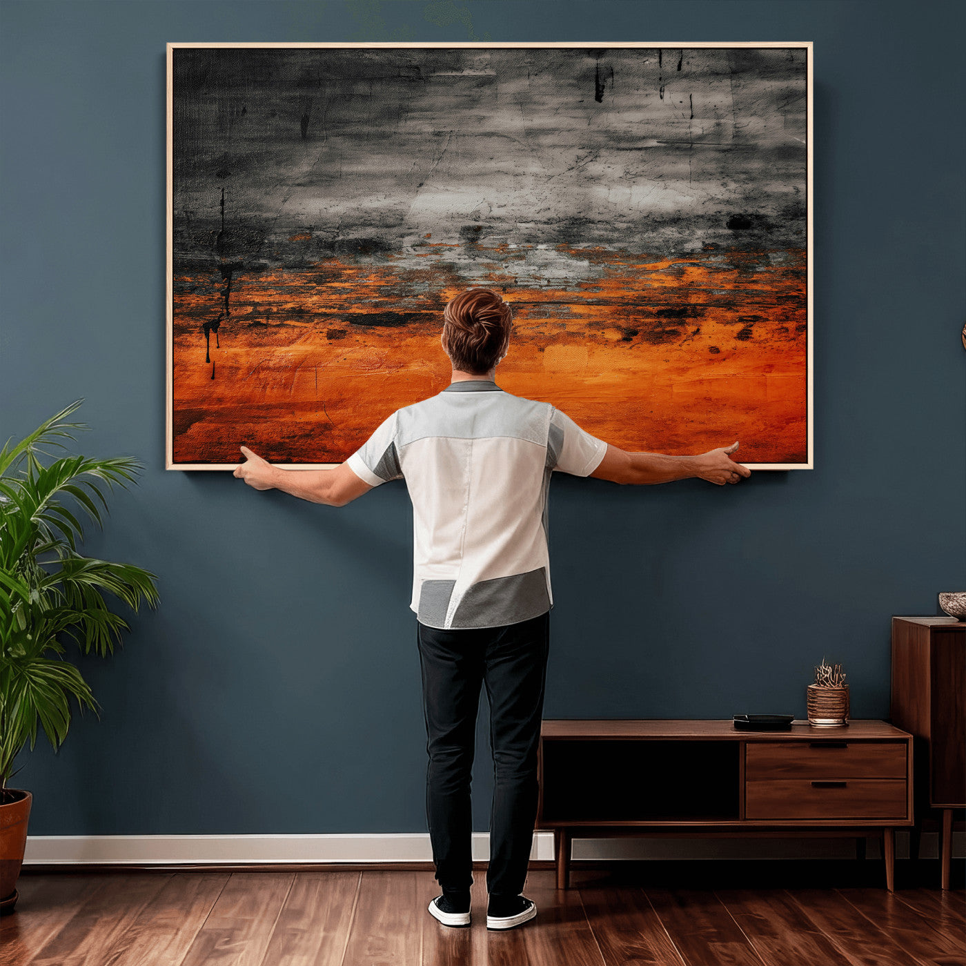 75409282-MGV-CV-36X24 - Black Orange Abstract Wall Art Canvas Print Modern Textured Painting Decor