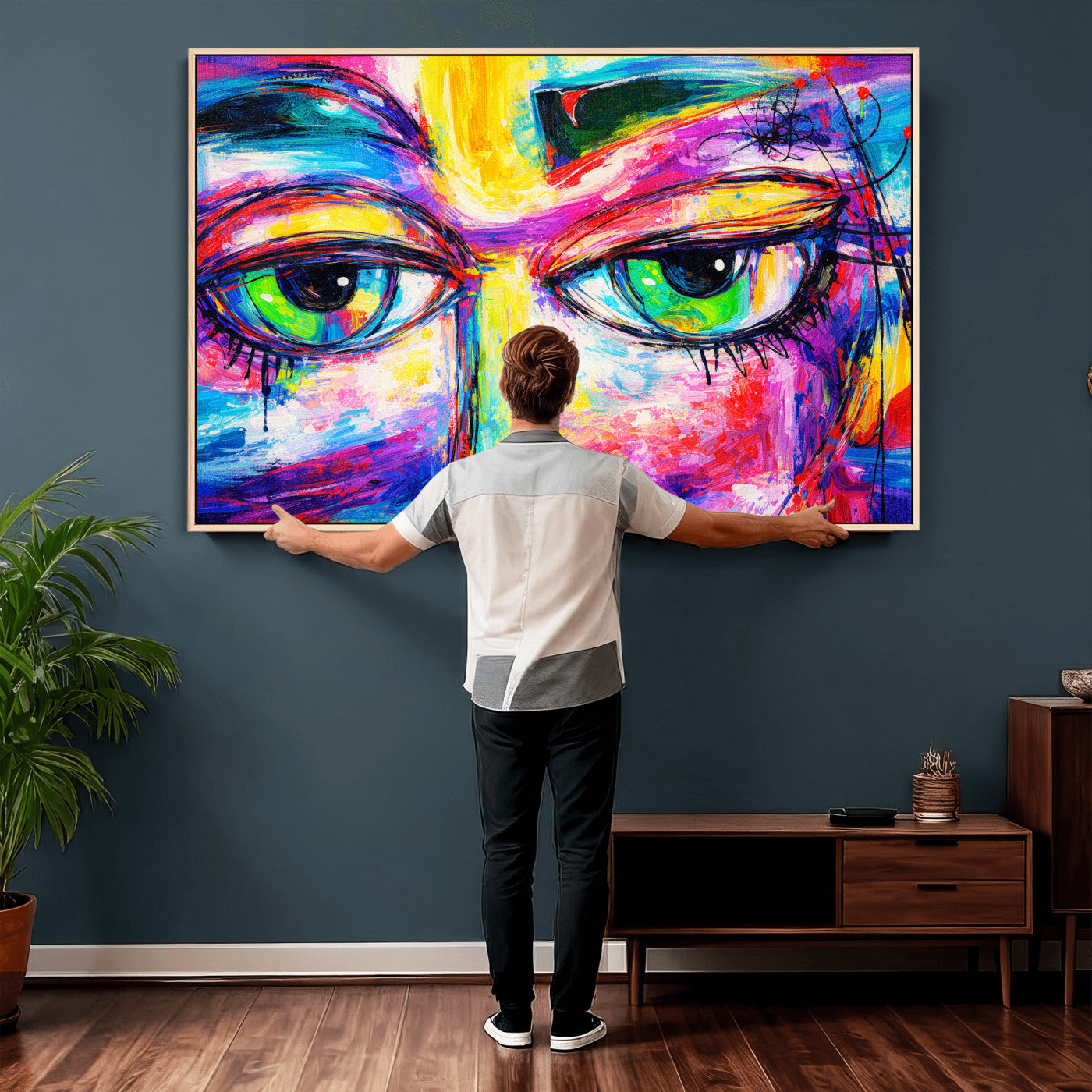 99390655-MGV-CV-36X24 - Colorful Abstract Face Wall Art Canvas Print – Modern Pop Art Portrait Artwork for Contemporary Living Room Decor
