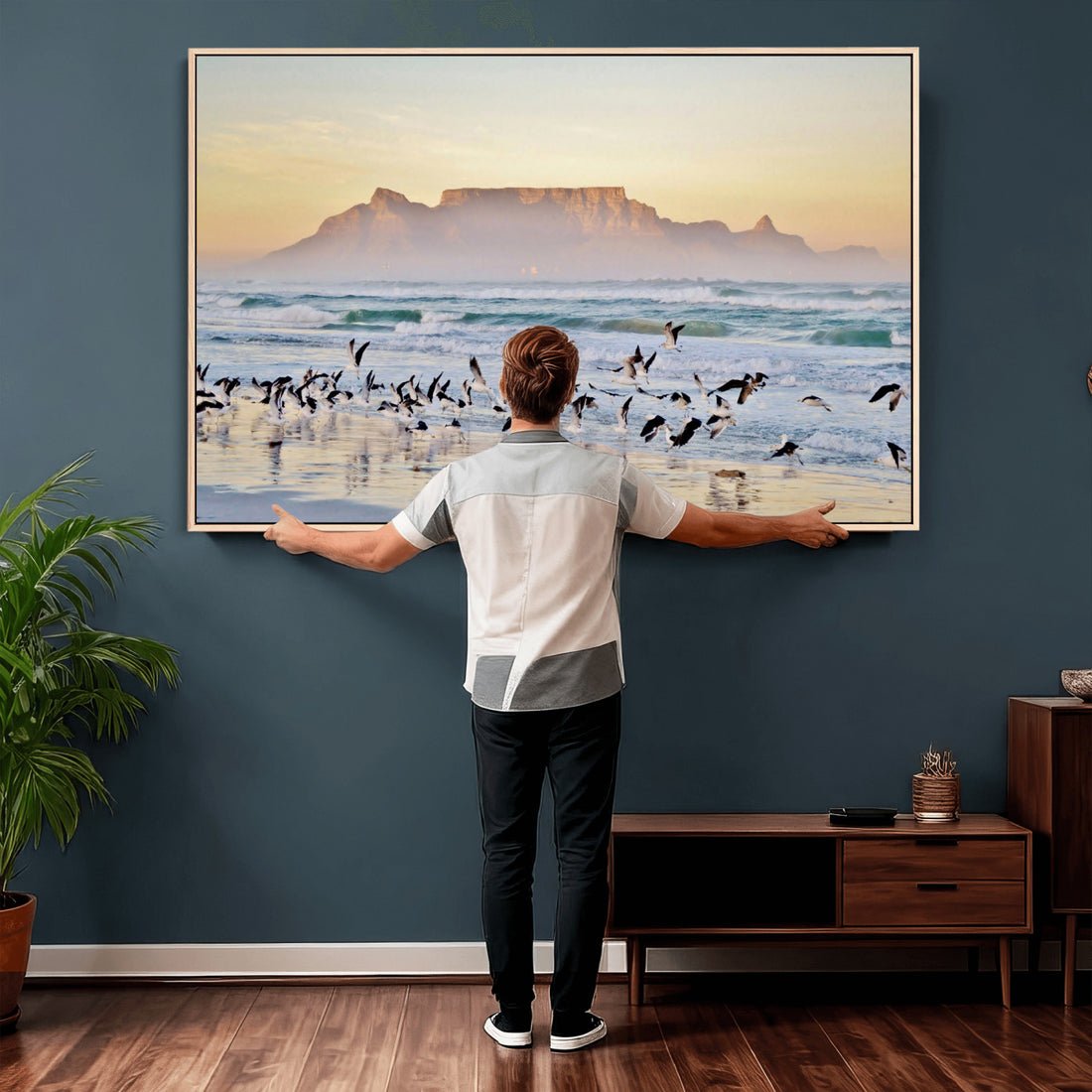 Seagulls Over Ocean Wall Art Canvas Print | Coastal Beach Landscape Artwork