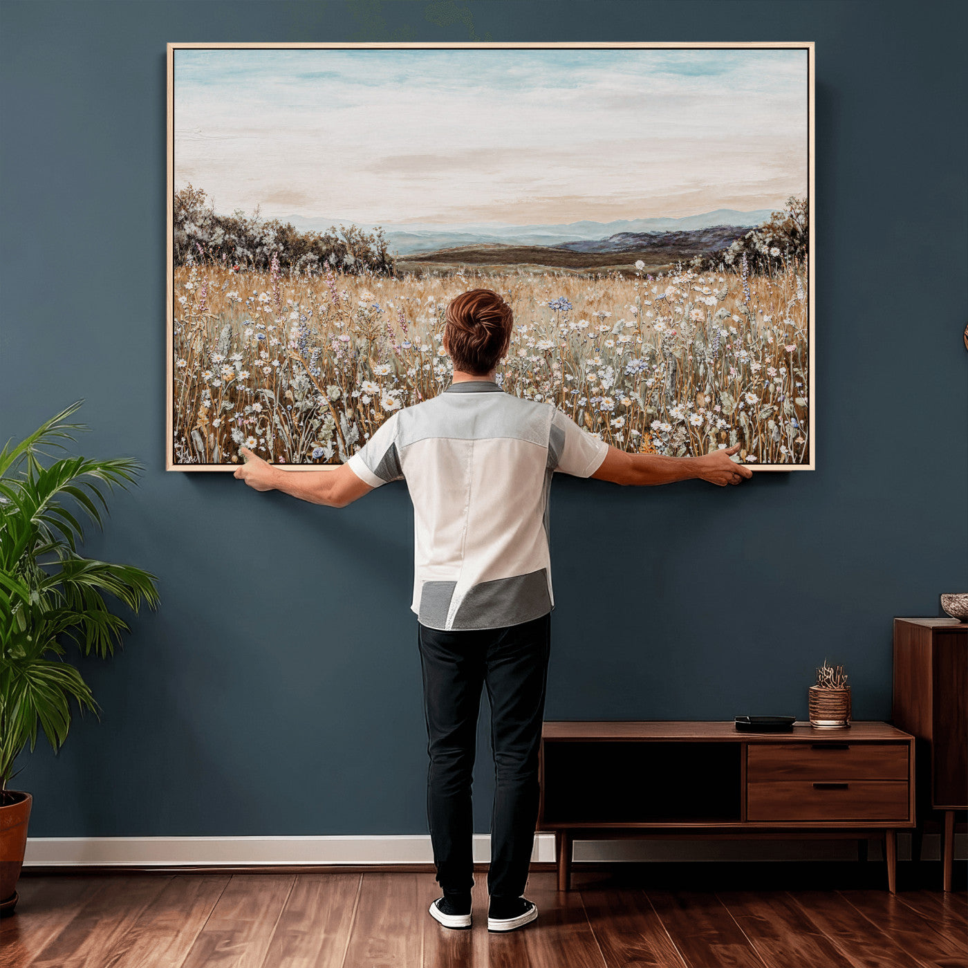 F35773805-MGV-CV-36X24 - Neutral Wildflower Field Canvas Wall Art — Beige Earth Tone Botanical Meadow Print | Farmhouse Boho Decor | Bedroom Living Room Gift Her