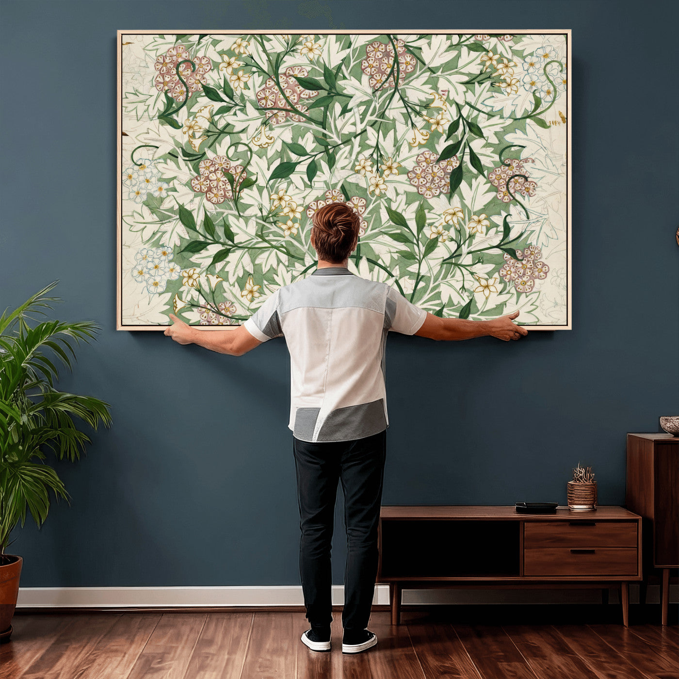 33560597-MGV-CV-36X24 - William Morris Jasmine 1872 Canvas Wall Art — Arts and Crafts Botanical Print | Vintage Green Floral Decor | Cottagecore Gift | Classic Art