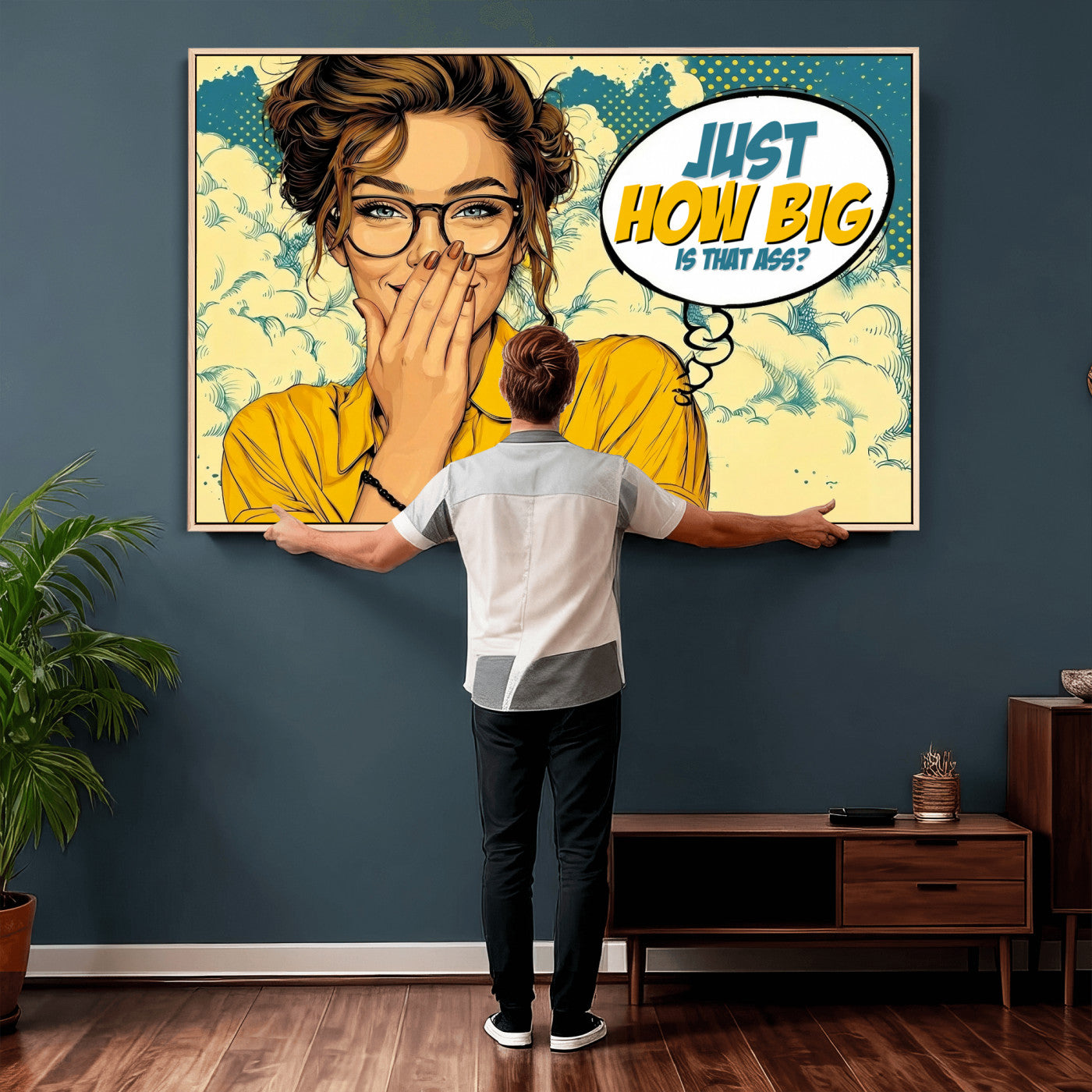 T79156505-MGV-CV-36X24 - Pop Art Print Bathroom Sign Wall Art Canvas Print — Funny Bathroom Canvas | Comic Style Toilet Wall Decor | Humor Gift | How Big Ass