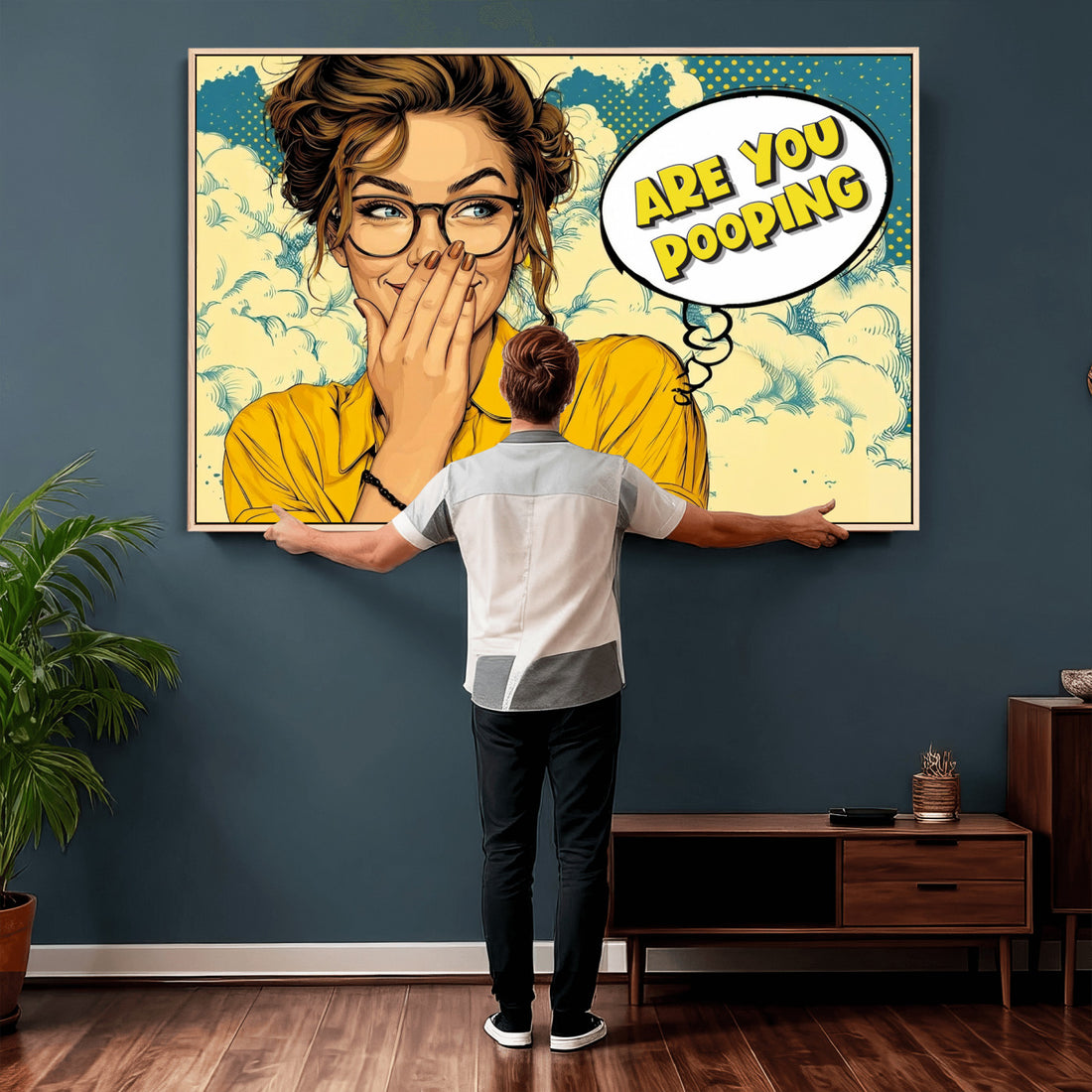 Pop Art Bathroom Sign Wall Art Canvas Print | Funny Are You Pooping Comic Sign