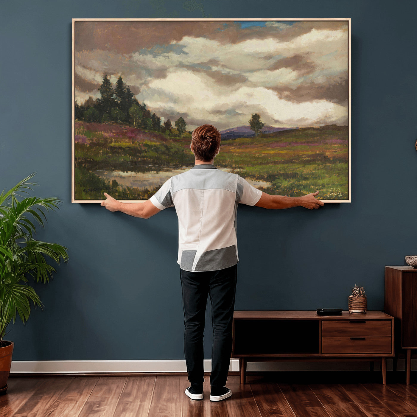 96795851-MGV-CV-36X24 - Gustav Macoun Heathland Canvas Print, Czech Landscape Oil Painting Reproduction, Purple Heather Moorland Art, Vintage European Nature Decor